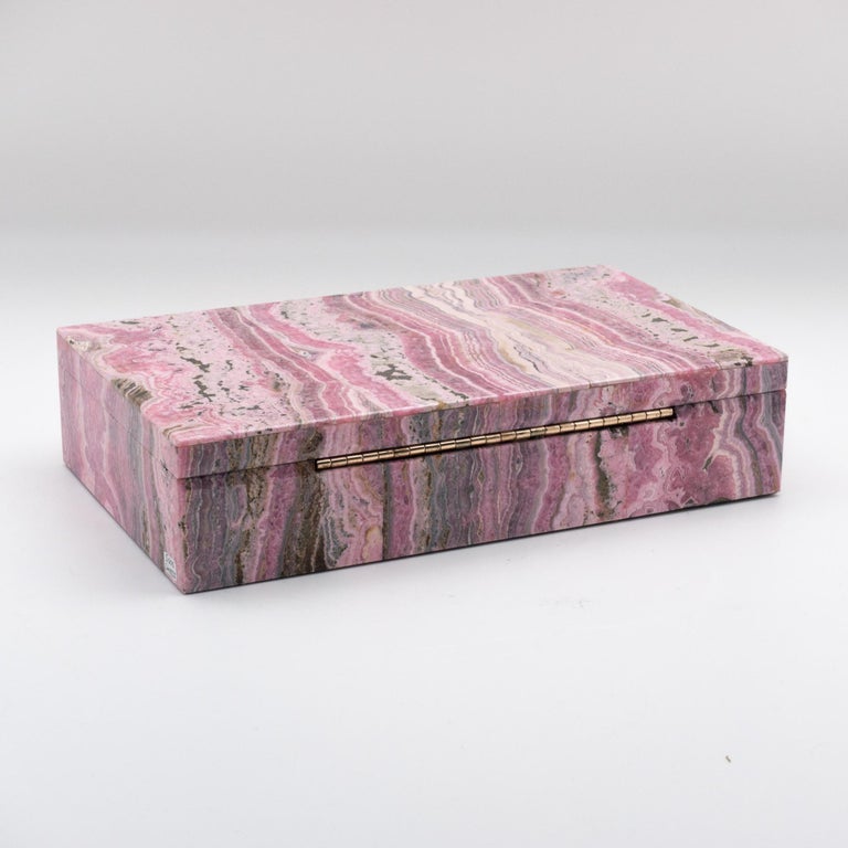 Large handcrafted rhodochrosite hinged box, 10