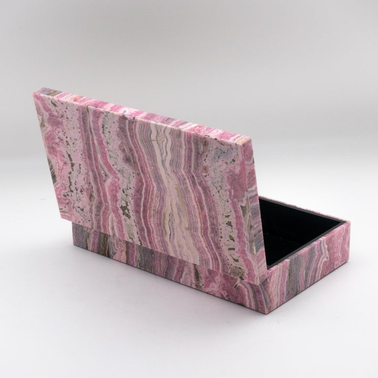Indian Large Handcrafted Rhodochrosite Hinged Box For Sale