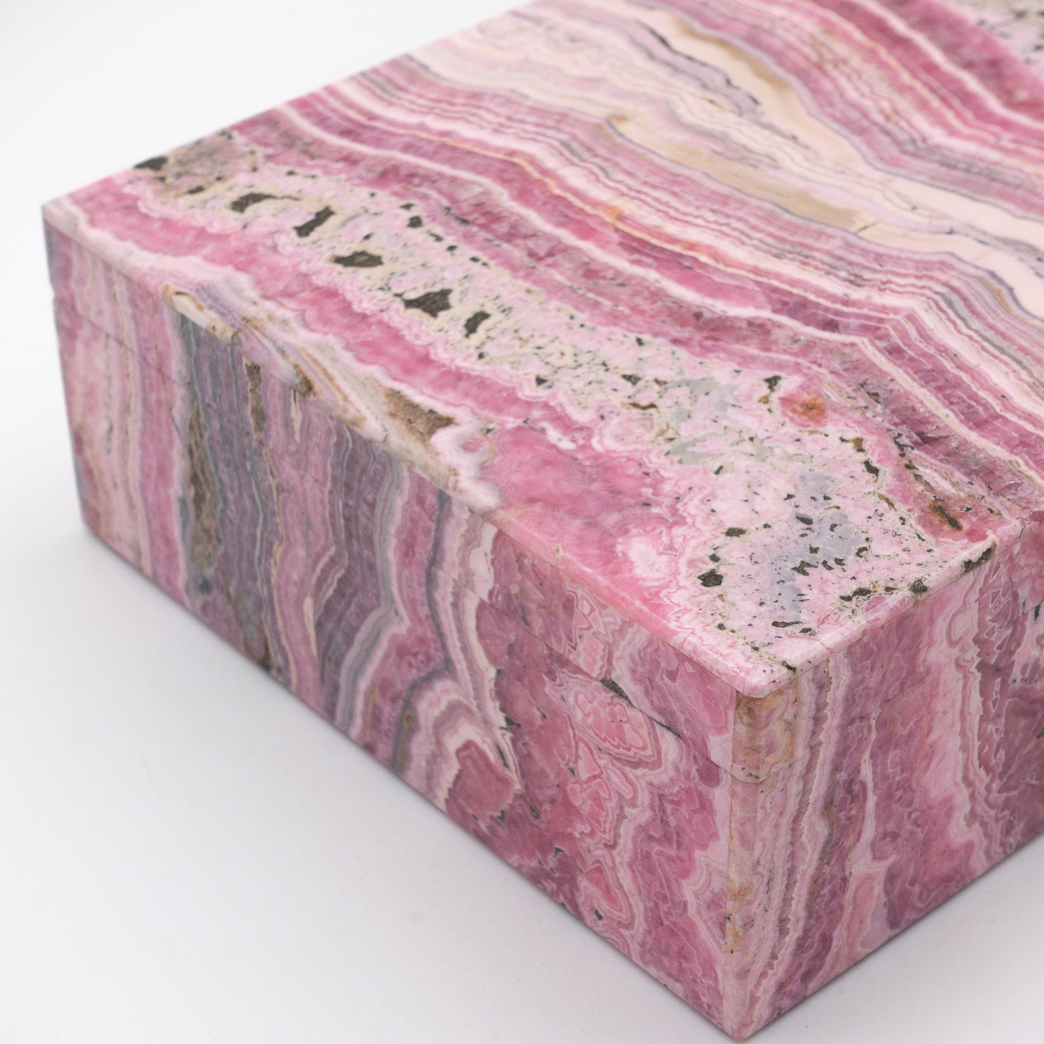 Large Handcrafted Rhodochrosite Hinged Box In Excellent Condition For Sale In New York, NY