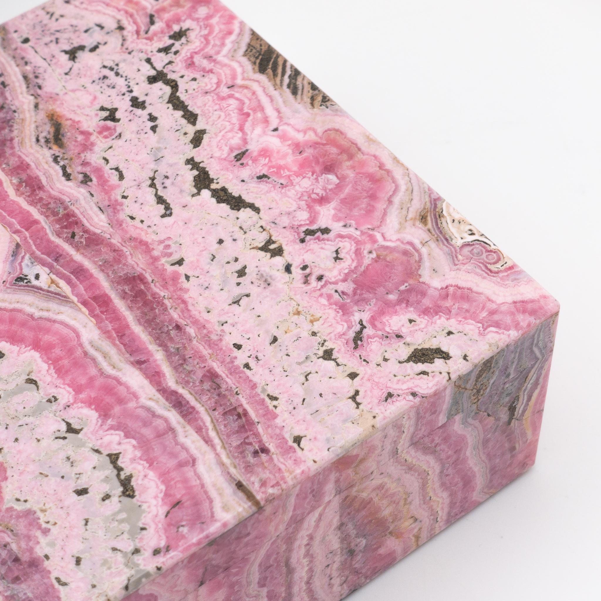 Contemporary Large Handcrafted Rhodochrosite Hinged Box