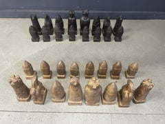 Large Hand crafted wooden chess figure set, 1960s