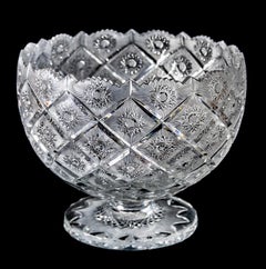 Large Hand-Cut Crystal Vase Centerpiece