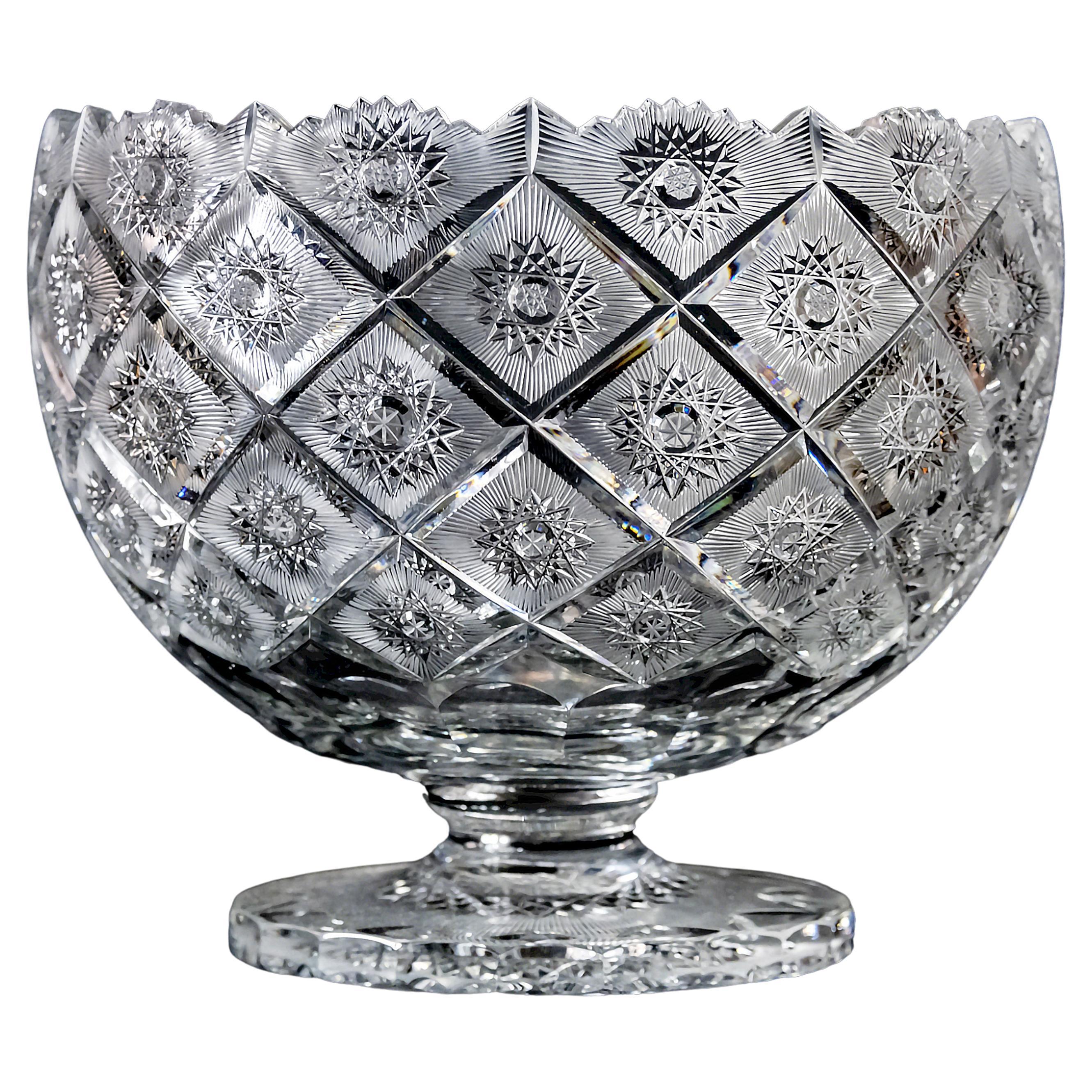 Large Hand-Cut Crystal Vase Centerpiece For Sale