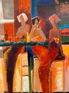 Grand giclée coloré orné à la main sur toile intitulé « conversation »