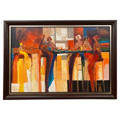 Large Hand Embellished Color Giclee on Canvas "Titled "Conversation", Signed