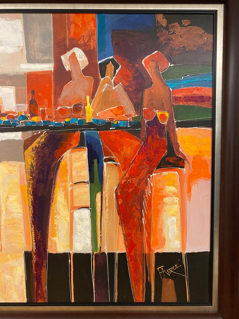 Large Hand Embellished Giclee on Canvas by Fabrice, Signed Titled "Conversation" For Sale at 1stDibs