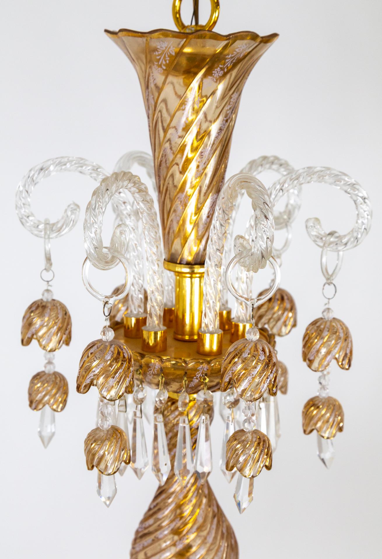 Large Hand Enameled, 24kt Gold Bohemian Glass Chandelier 1