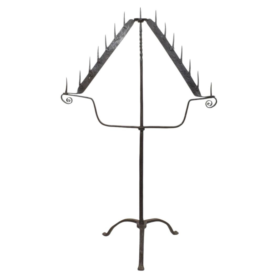 Large Hand Forged Iron Candleholder, Gothic Style, France, Circa 1650 For Sale