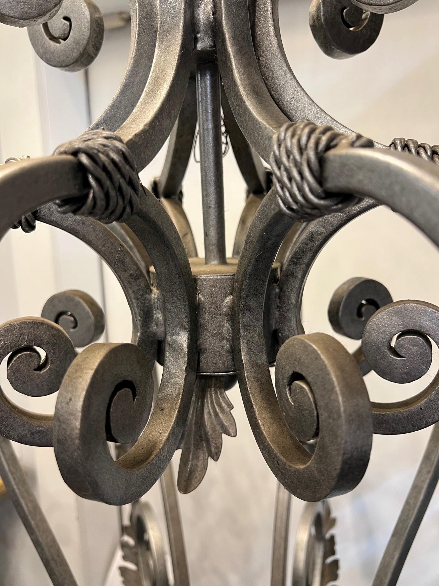 Large Hand Forged Iron Chandelier 8 Light with Scrolled Arms with Leaves   For Sale 5