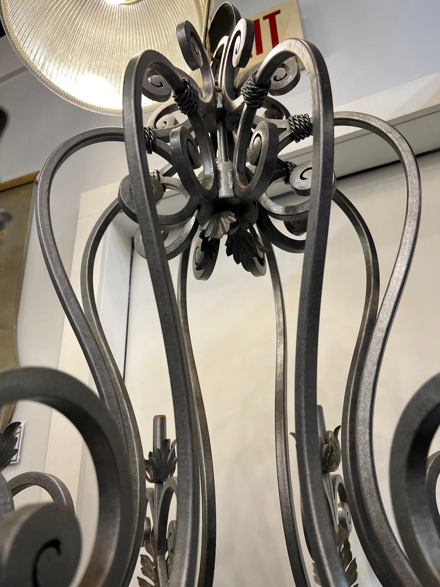 Large Hand Forged Iron Chandelier 8 Light with Scrolled Arms with Leaves   For Sale 8