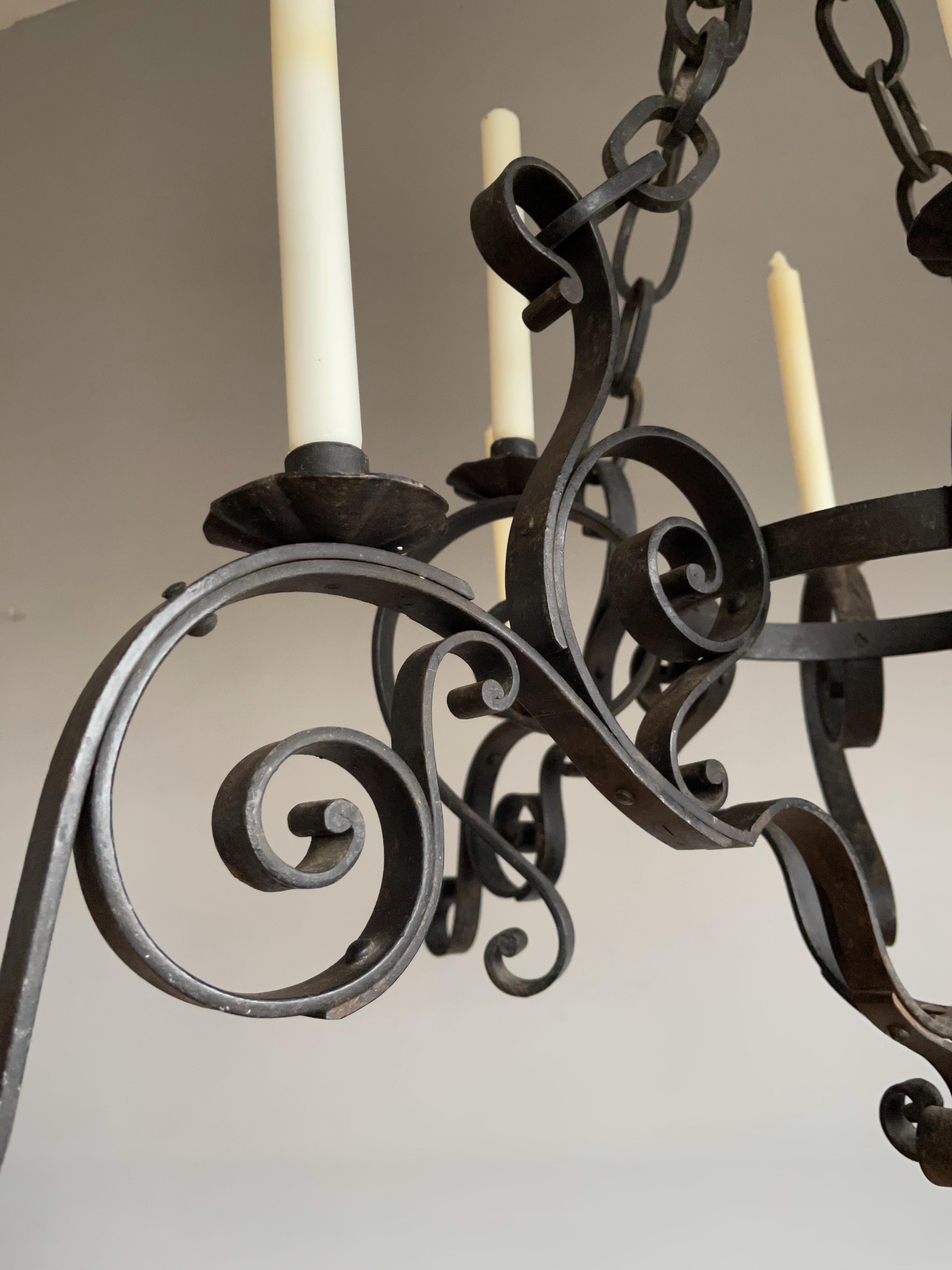 Large Hand Forged Wrought Iron Candle Chandelier for Dining Room, Restaurant Etc For Sale 3