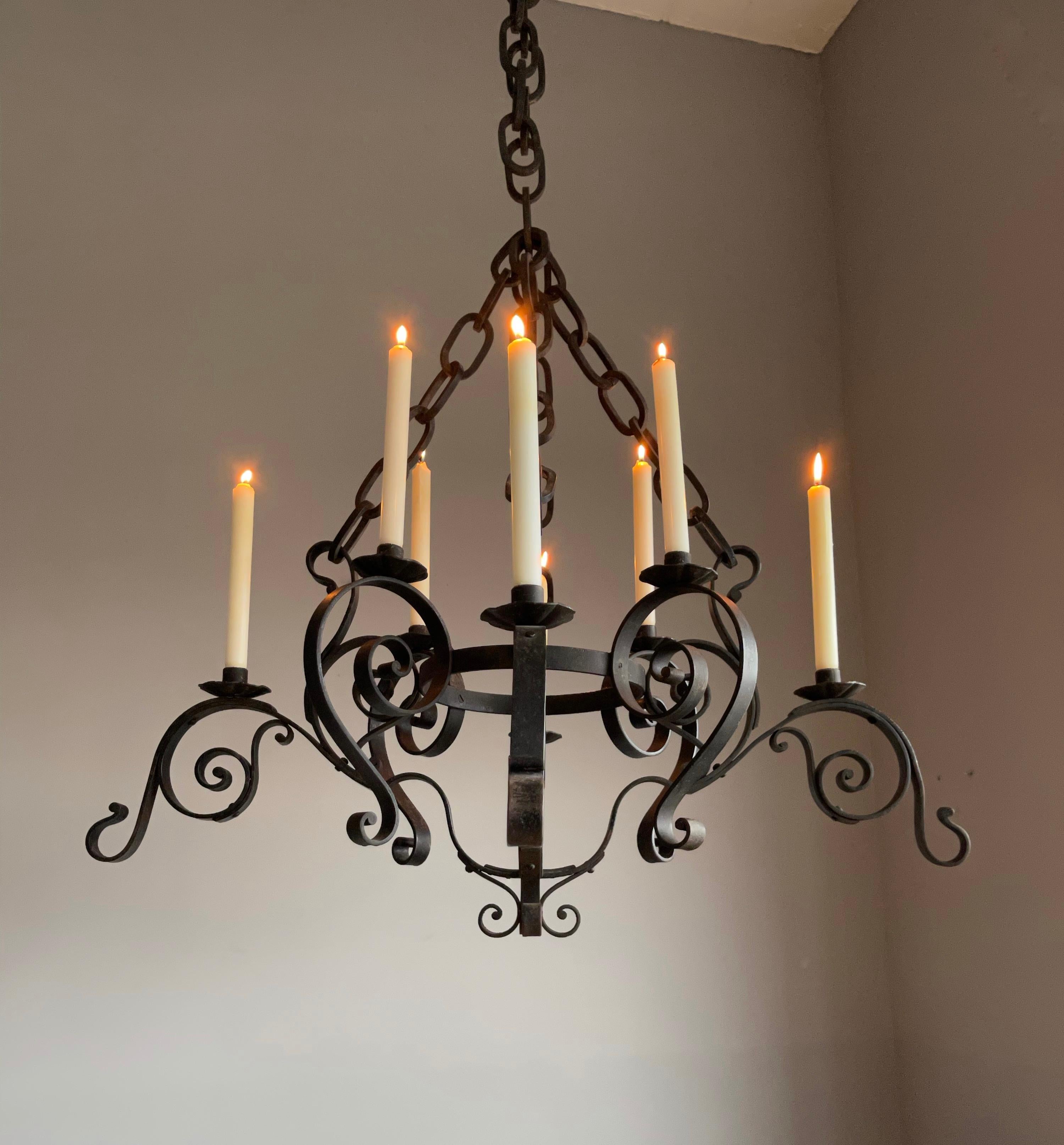 Large Hand Forged Wrought Iron Candle Chandelier for Dining Room, Restaurant Etc For Sale 4