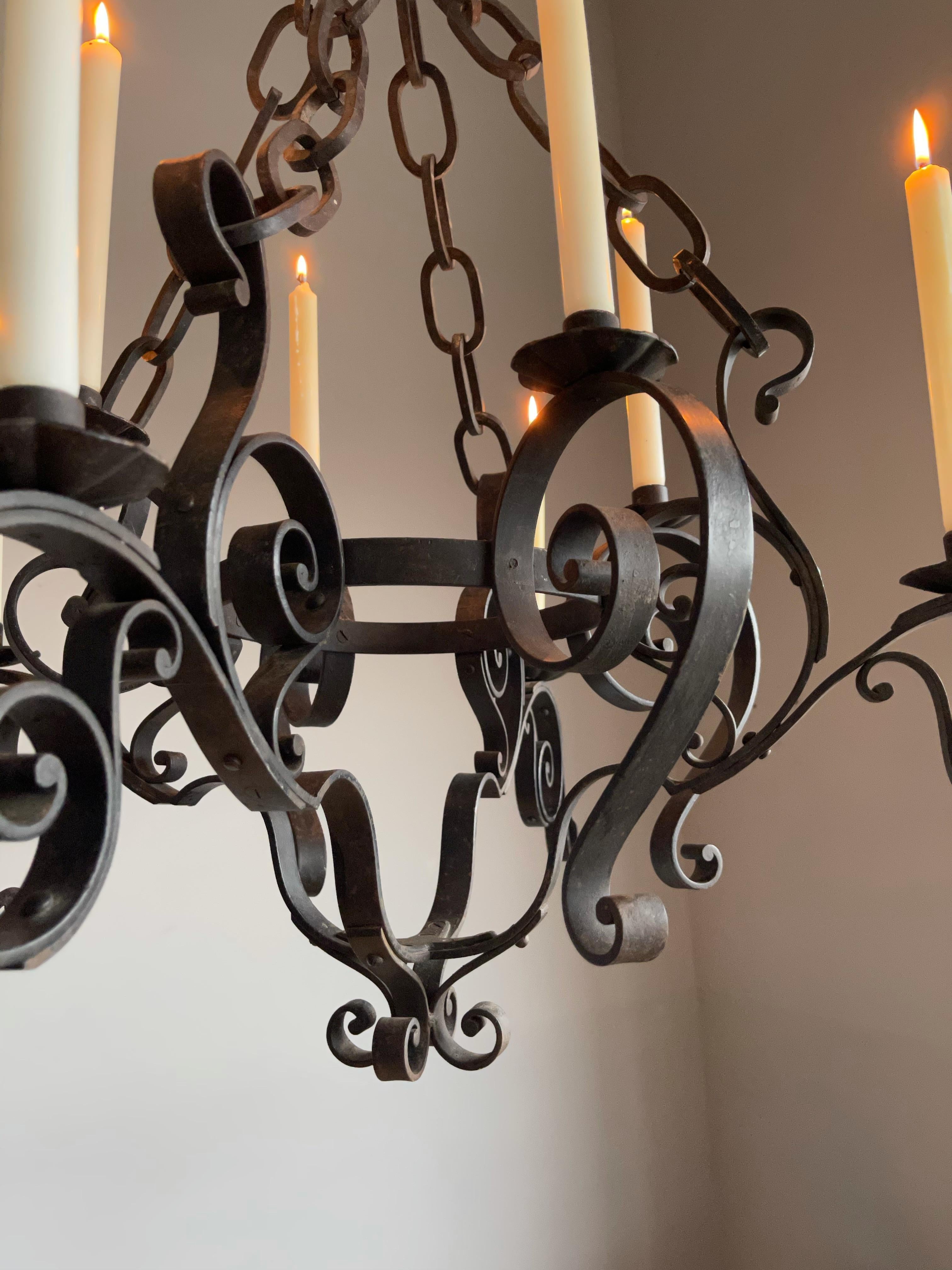 Large Hand Forged Wrought Iron Candle Chandelier for Dining Room, Restaurant Etc For Sale 5