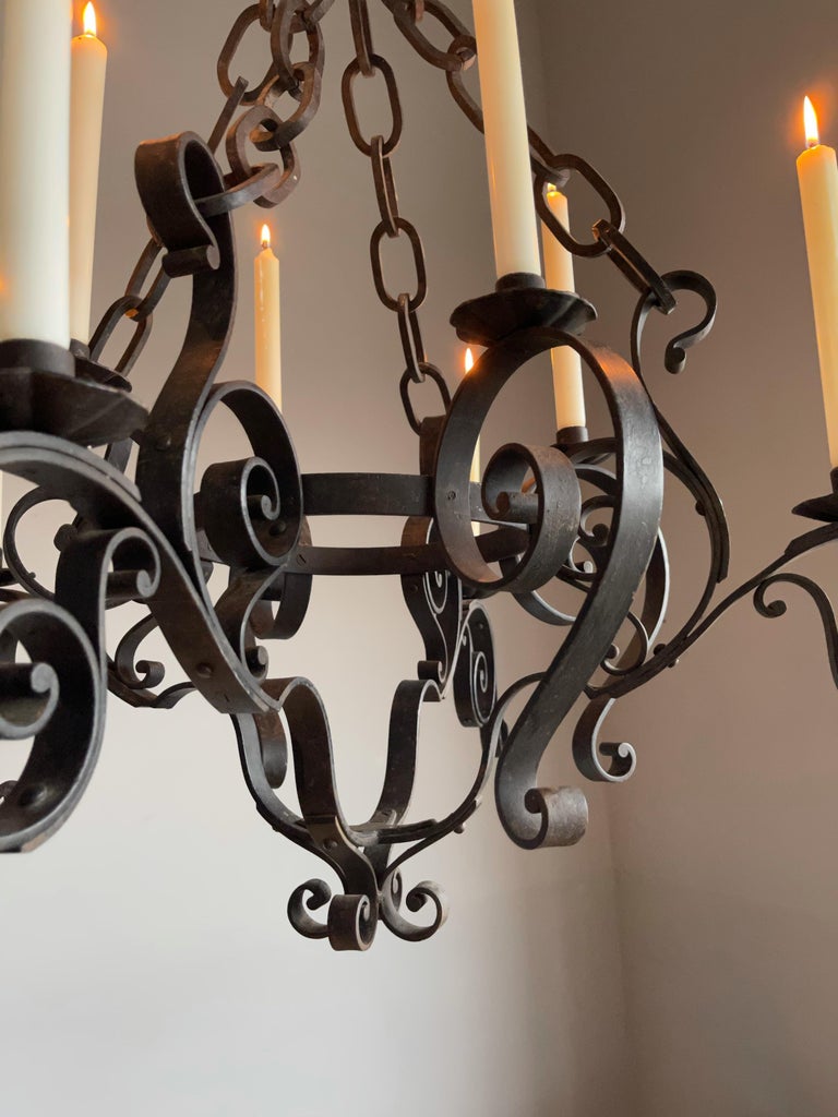 Large Hand Forged Wrought Iron Candle Chandelier for Dining Room ...
