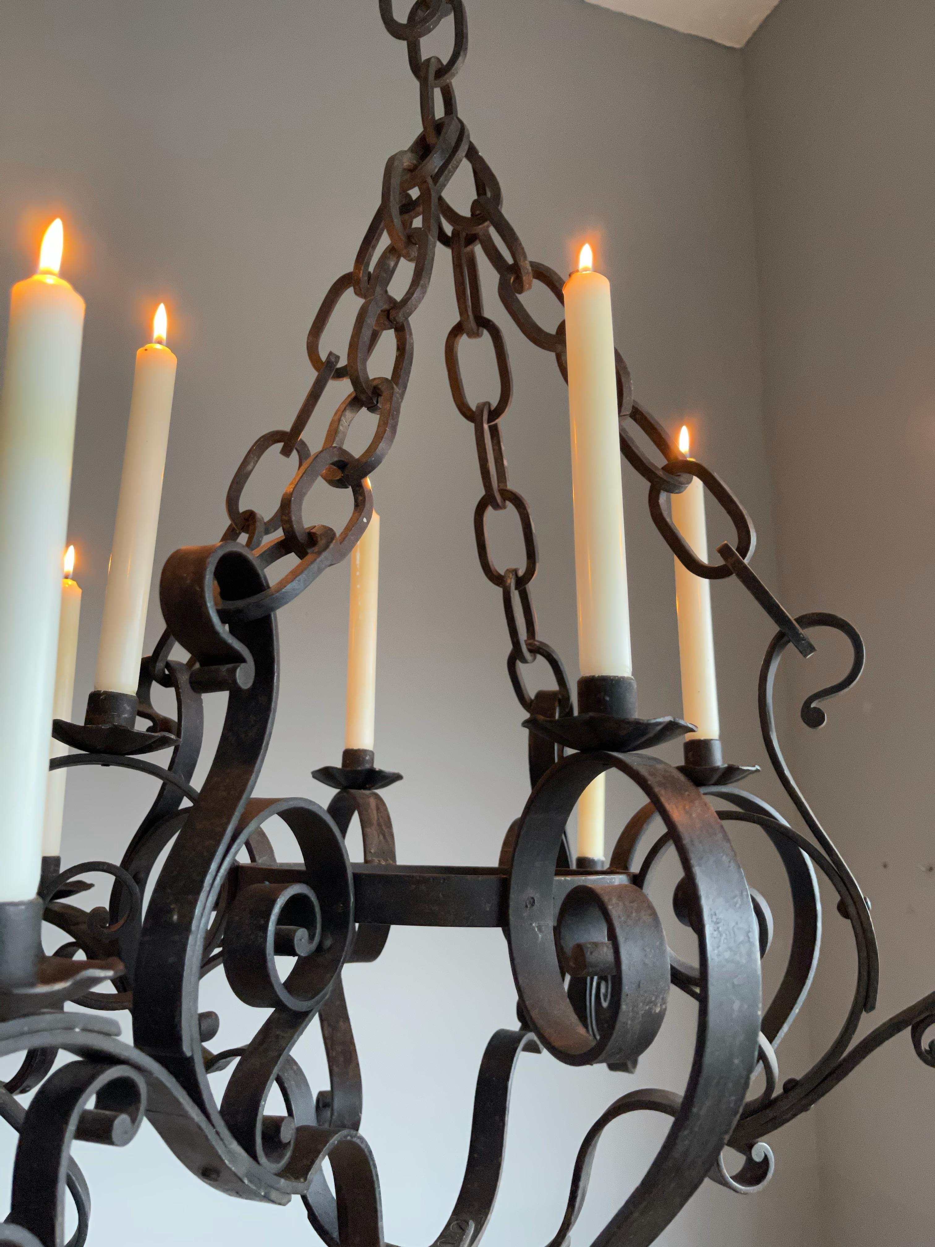Dutch Large Hand Forged Wrought Iron Candle Chandelier for Dining Room, Restaurant Etc For Sale