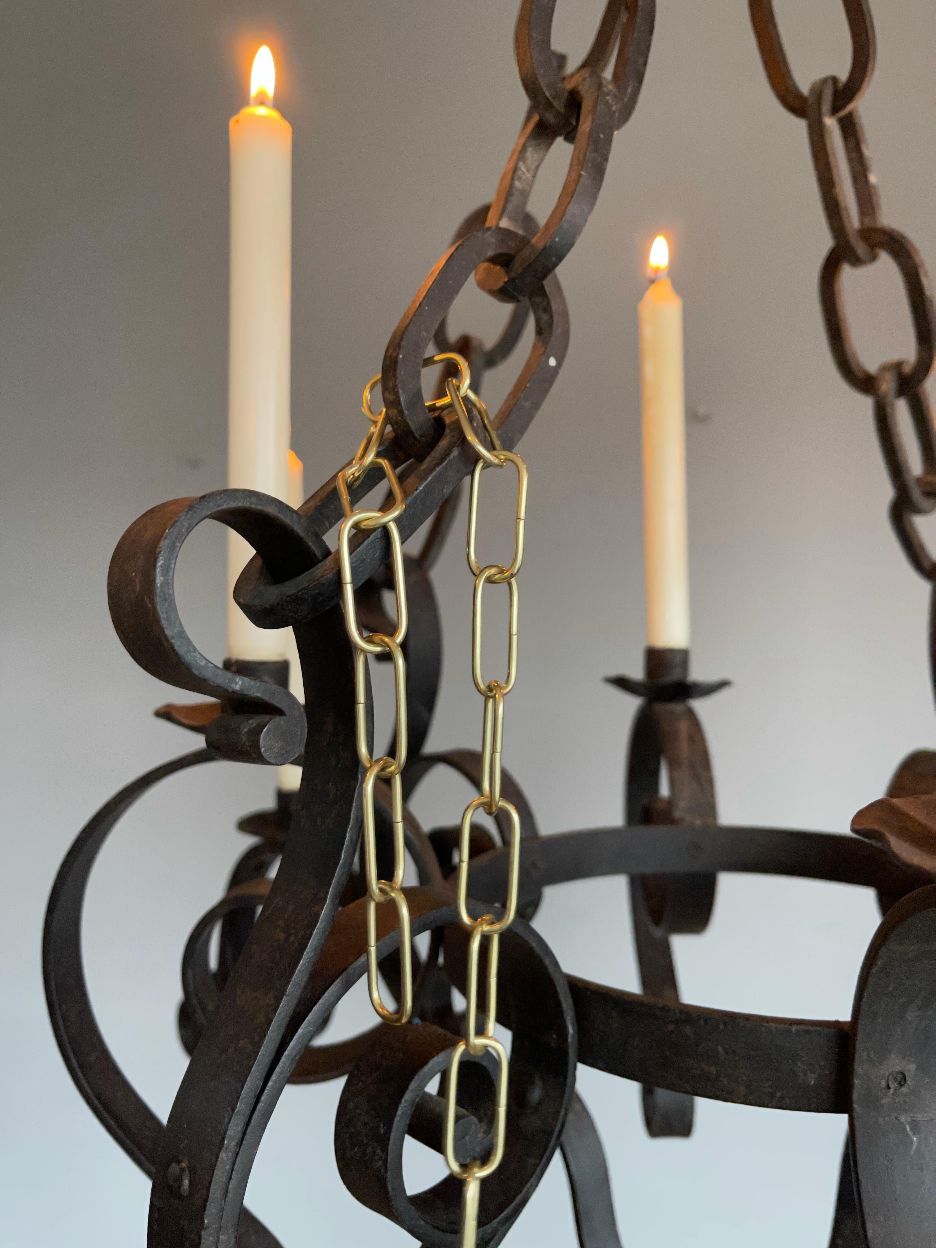 Large Hand Forged Wrought Iron Candle Chandelier for Dining Room, Restaurant Etc In Good Condition For Sale In Lisse, NL