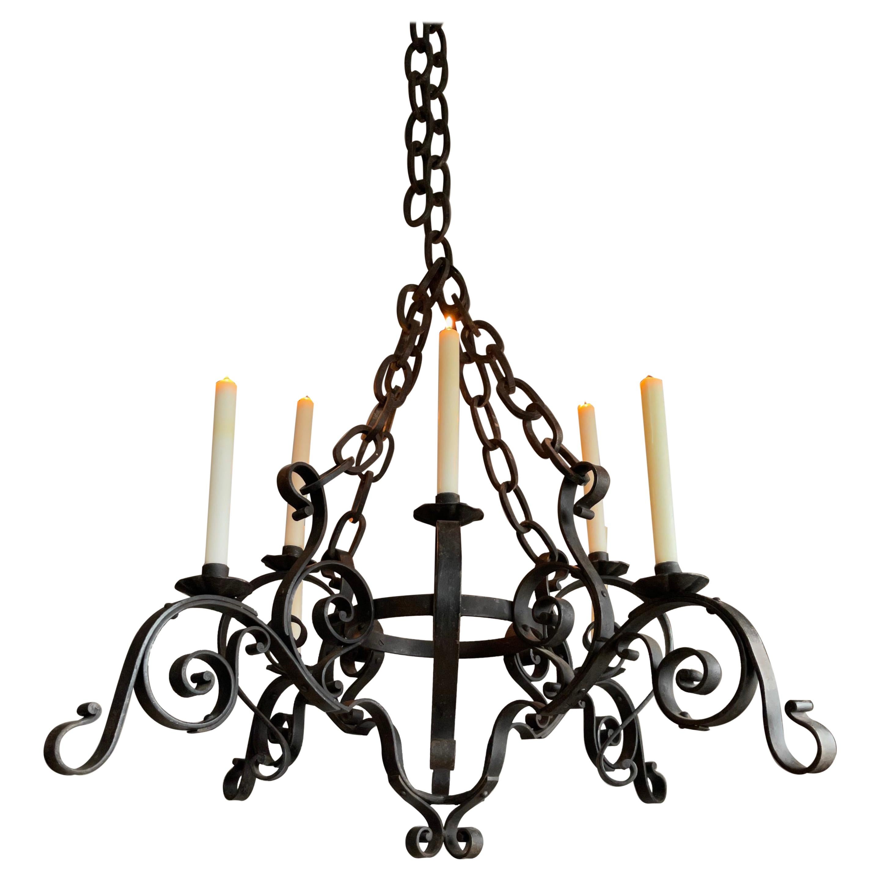 Large Hand Forged Wrought Iron Candle Chandelier for Dining Room, Restaurant Etc For Sale