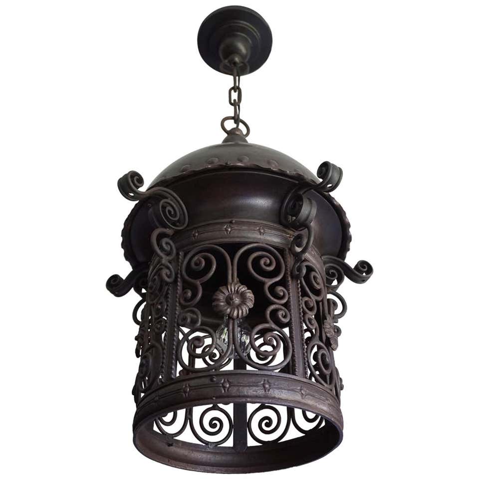 Large Hand Forged Wrought Iron and Cast Iron Moorish Pendant Light ...