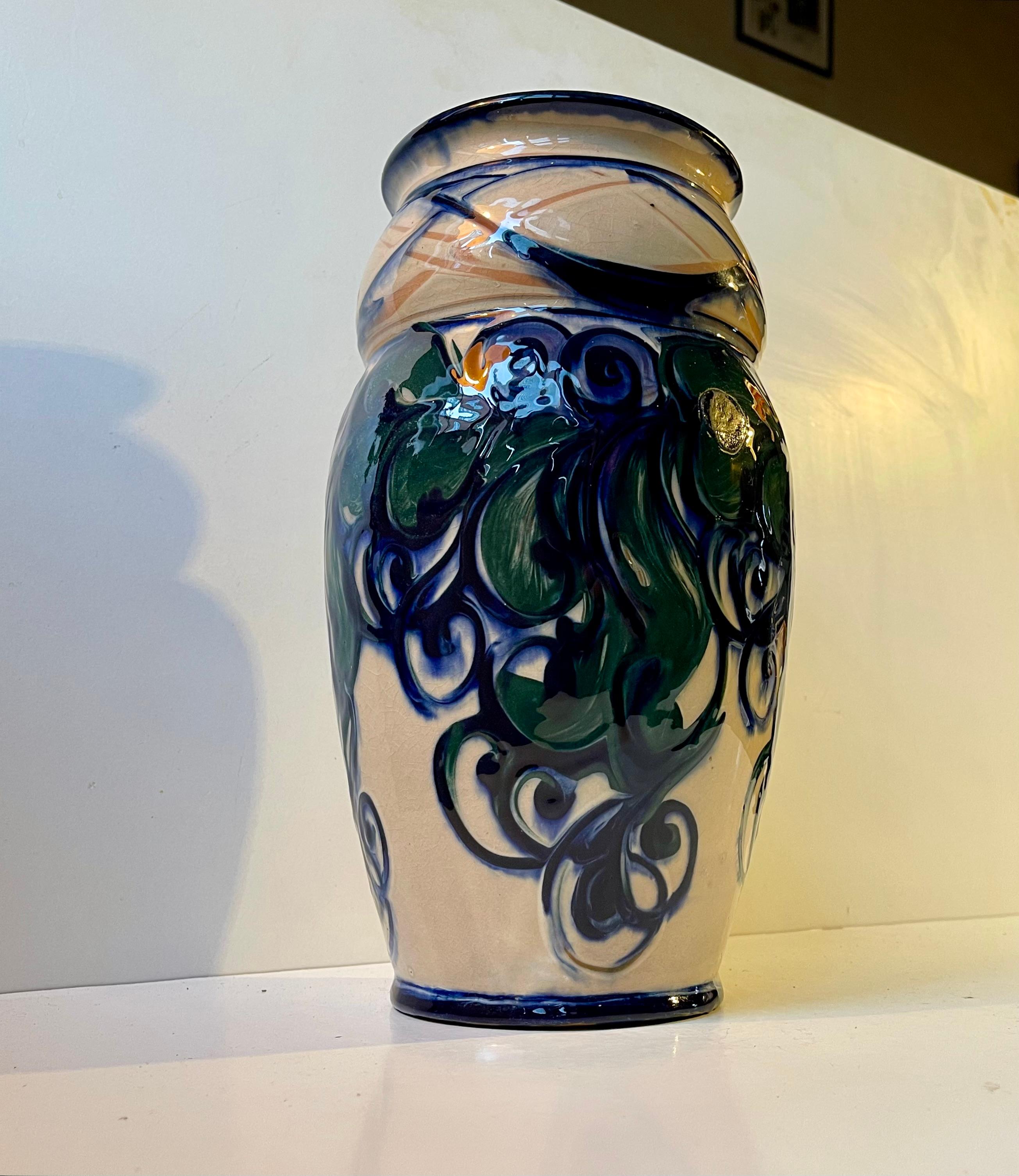 Danese Grande vaso danese Art Nouveau smaltato a mano di Danico, anni '20 in vendita
