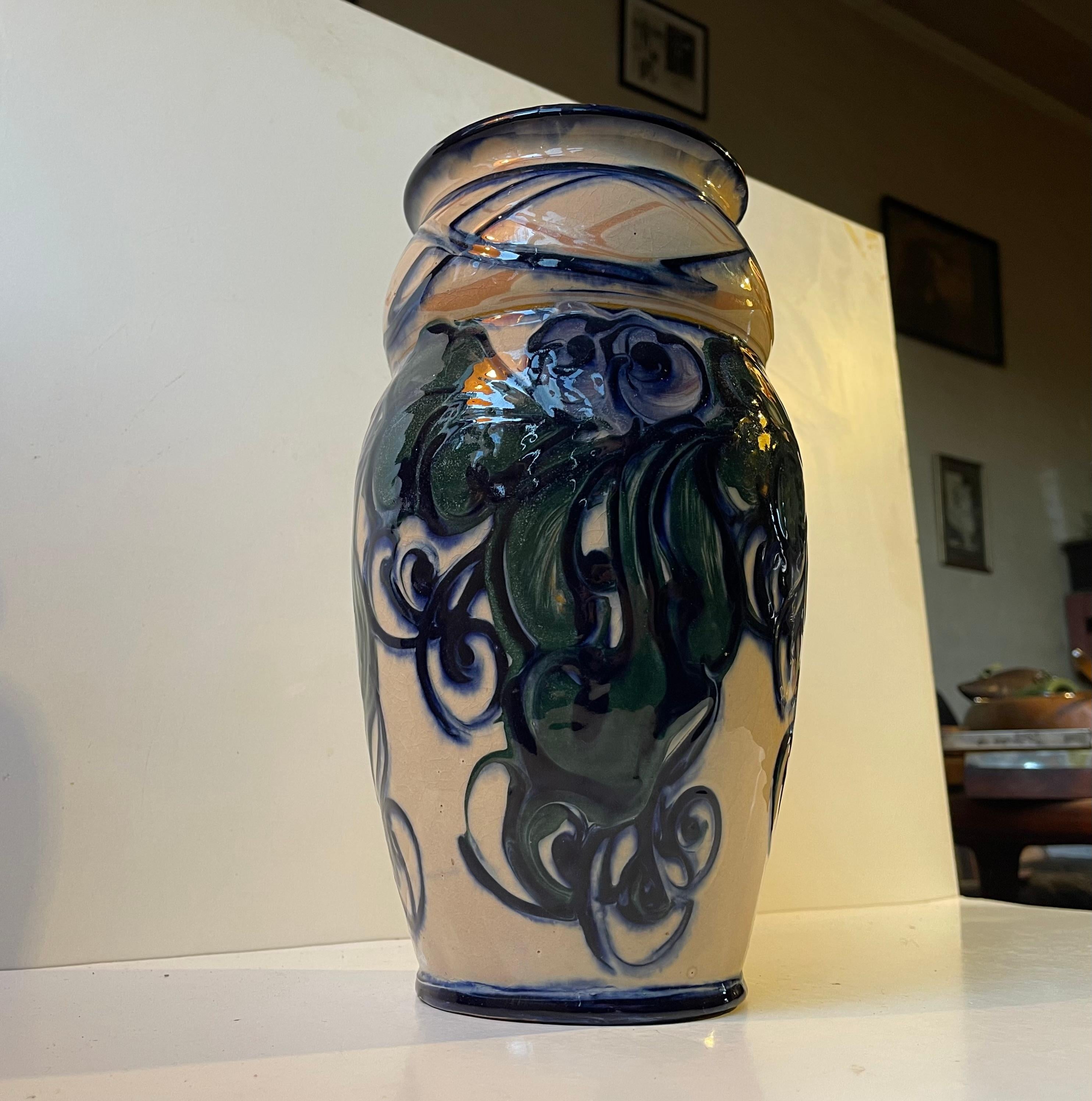 Smaltato Grande vaso danese Art Nouveau smaltato a mano di Danico, anni '20 in vendita