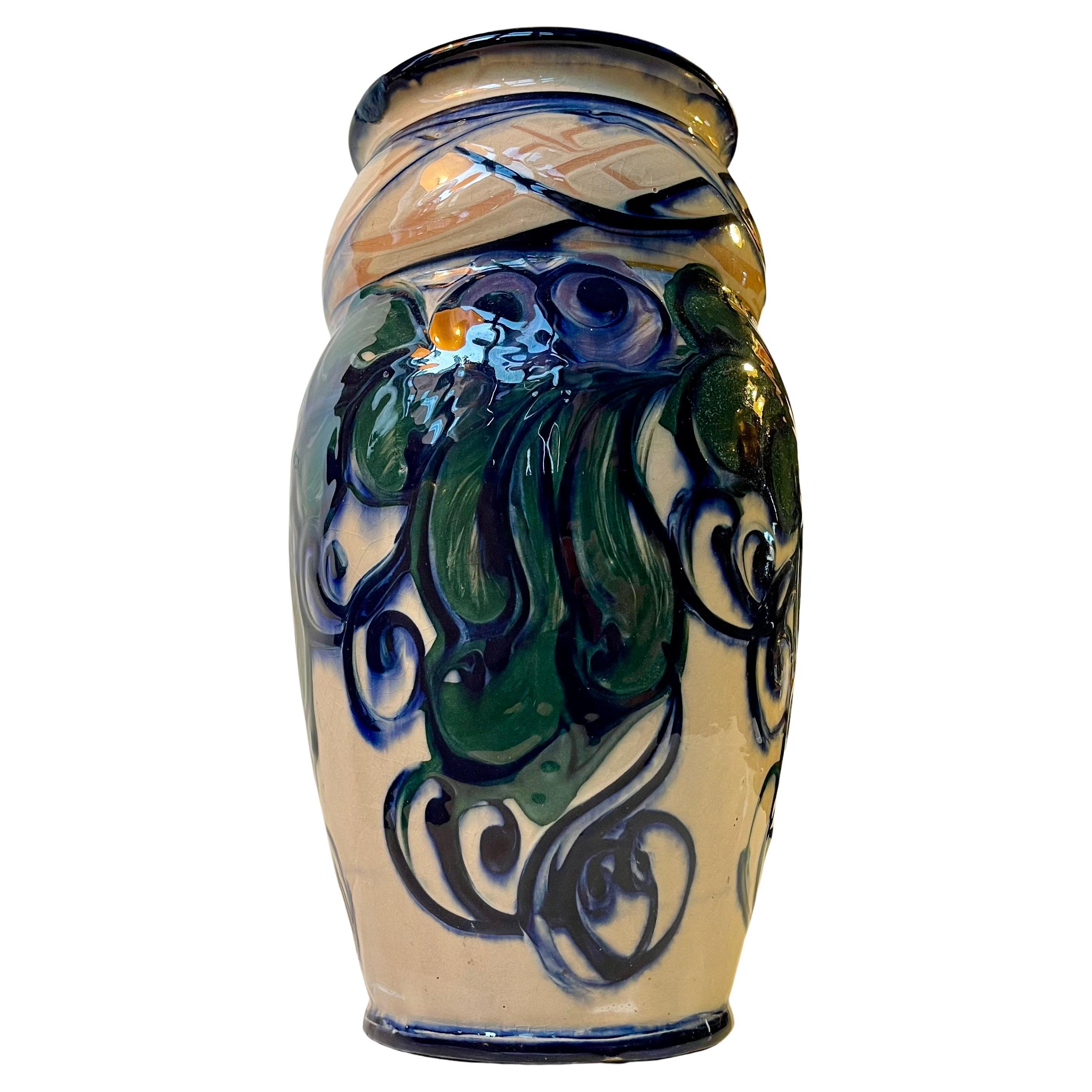 Large Hand-Glazed Danish Art Nouveau Vase by Danico, 1920s