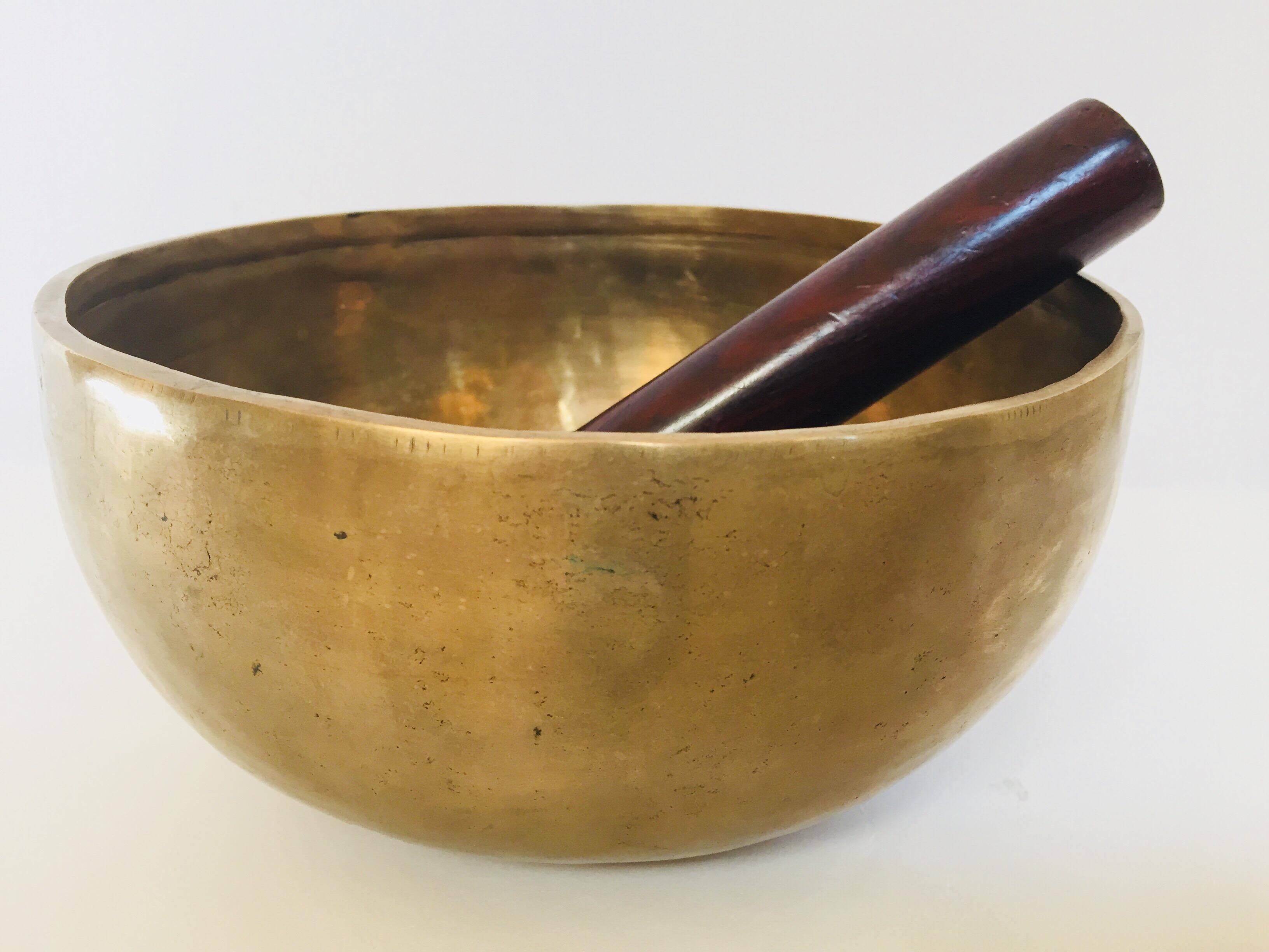 Folk Art Large Hand-Hammered Brass Singing Bowl