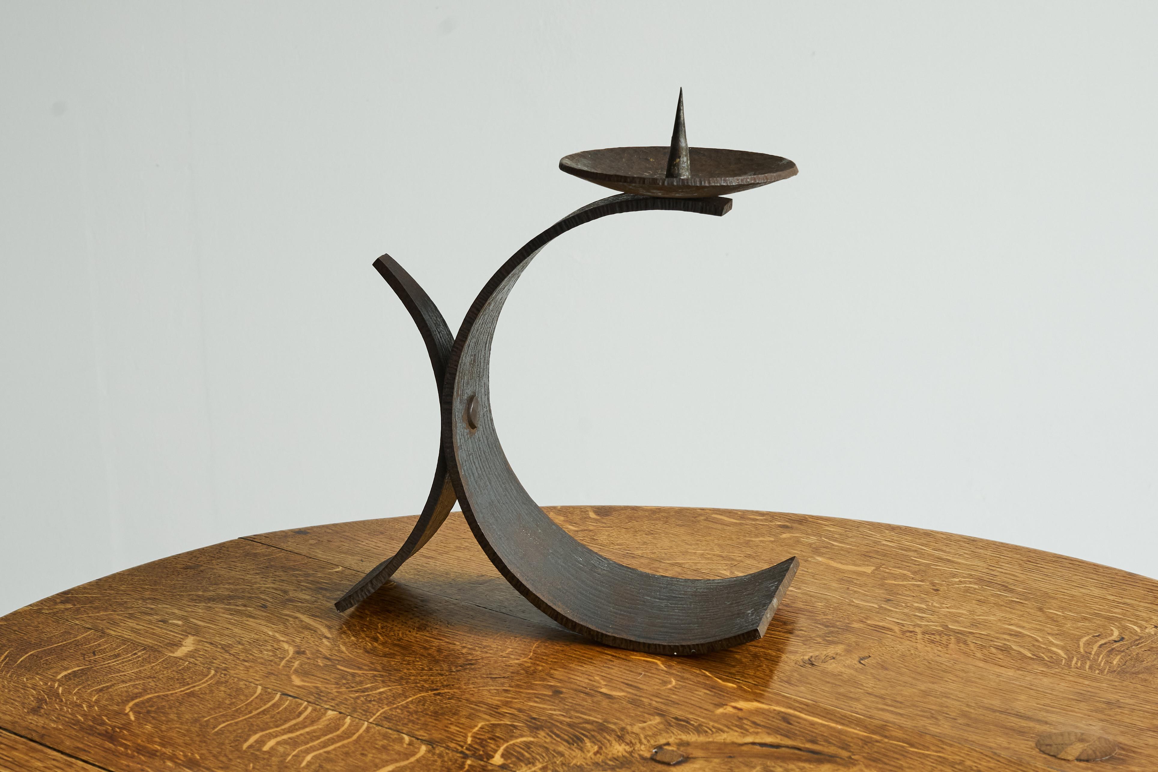 Large Hand Hammered Candle Holder in Wrought Iron Early 20th Century

A truly great piece, this is. A large early art deco / Amsterdamse School inspired candle holder in heavy hand hammered and wrought iron. Most probably Dutch. 

Very distinct and