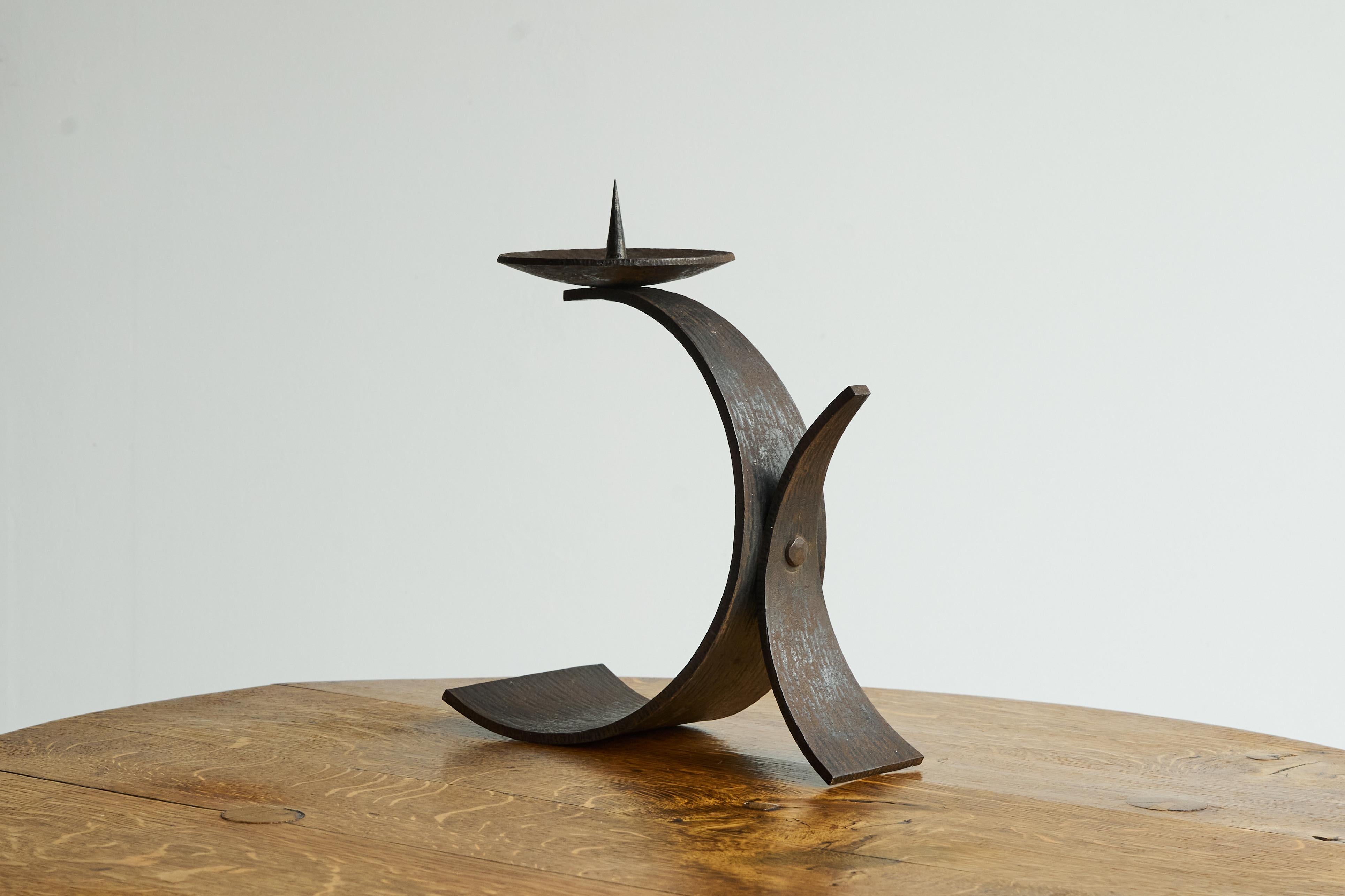 Art Deco Large Hand Hammered Candle Holder in Wrought Iron Early 20th Century For Sale