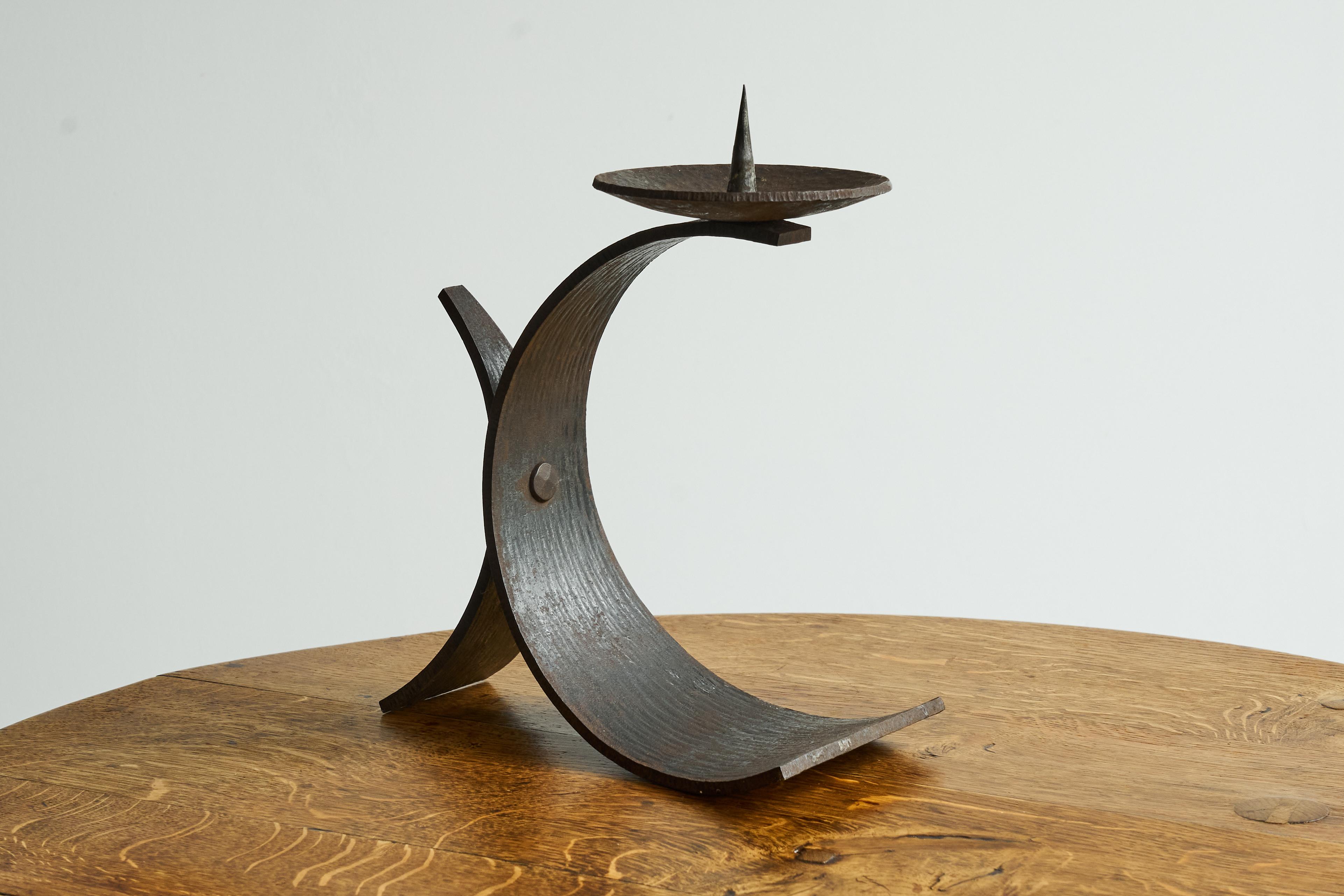 Hand-Crafted Large Hand Hammered Candle Holder in Wrought Iron Early 20th Century For Sale