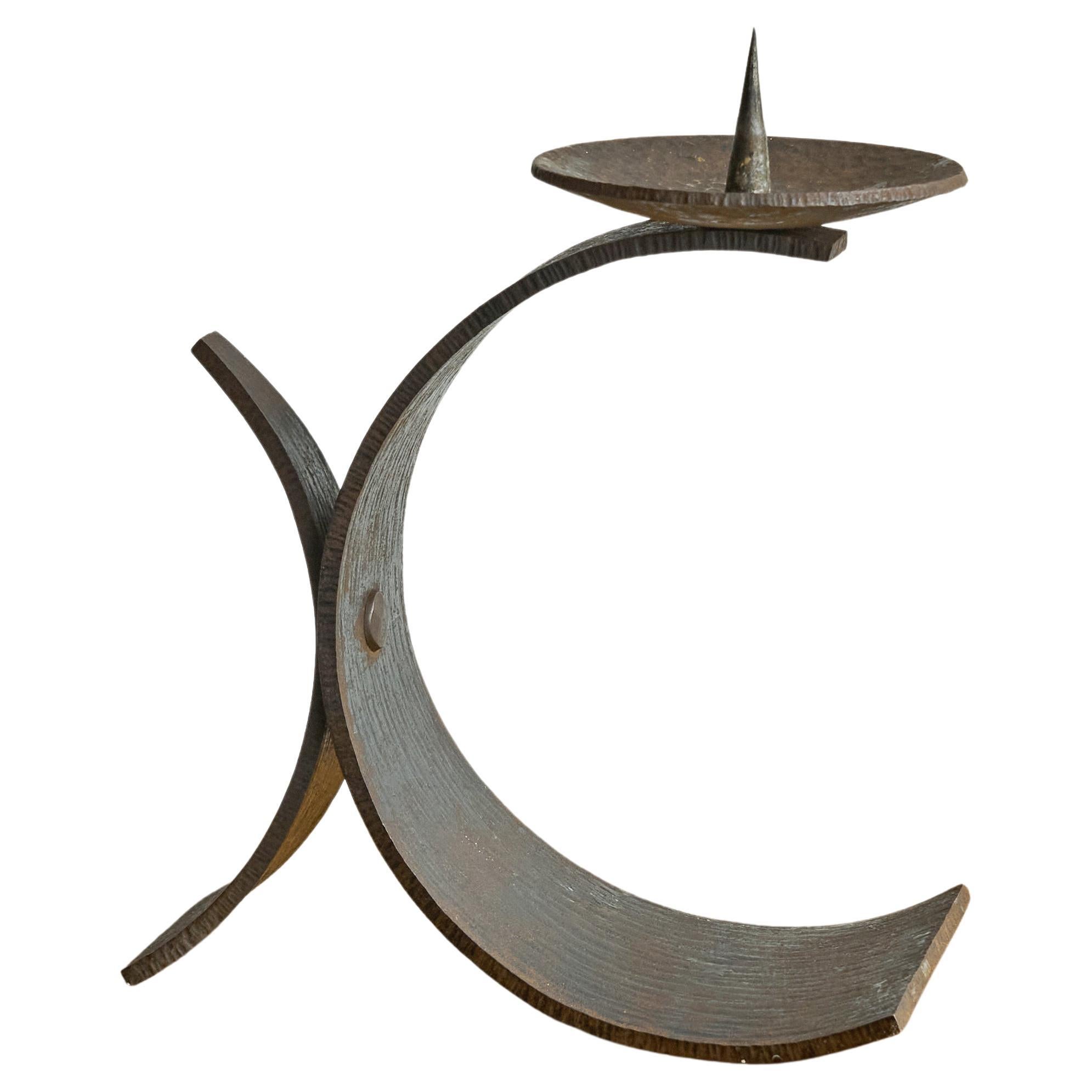 Large Hand Hammered Candle Holder in Wrought Iron Early 20th Century For Sale