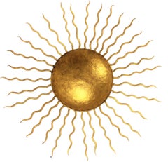 Large Hand-Hammered Gilt Iron Sunburst Flush Mount or Wall Light, Spain, 1950s Large Hand-Hammered Gilt Iron Sunburst Flush Mount or Wall Light, Spain, 1950s