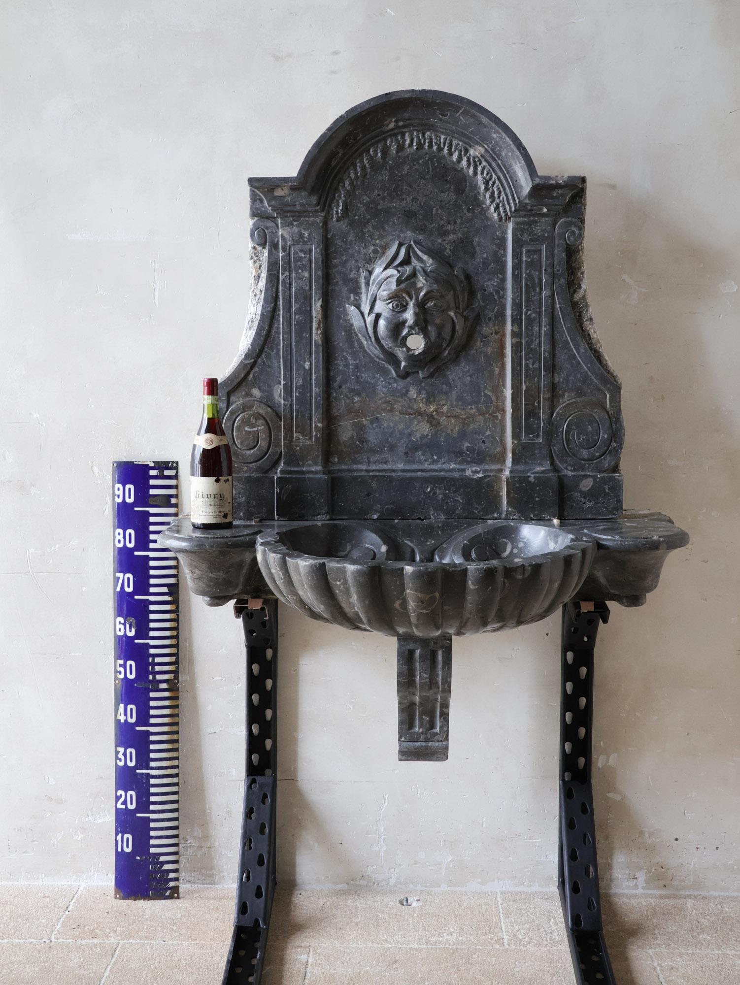 Large Hand-hewn St. Cyr Marble Wall Fountain from the 18th Century For Sale 12