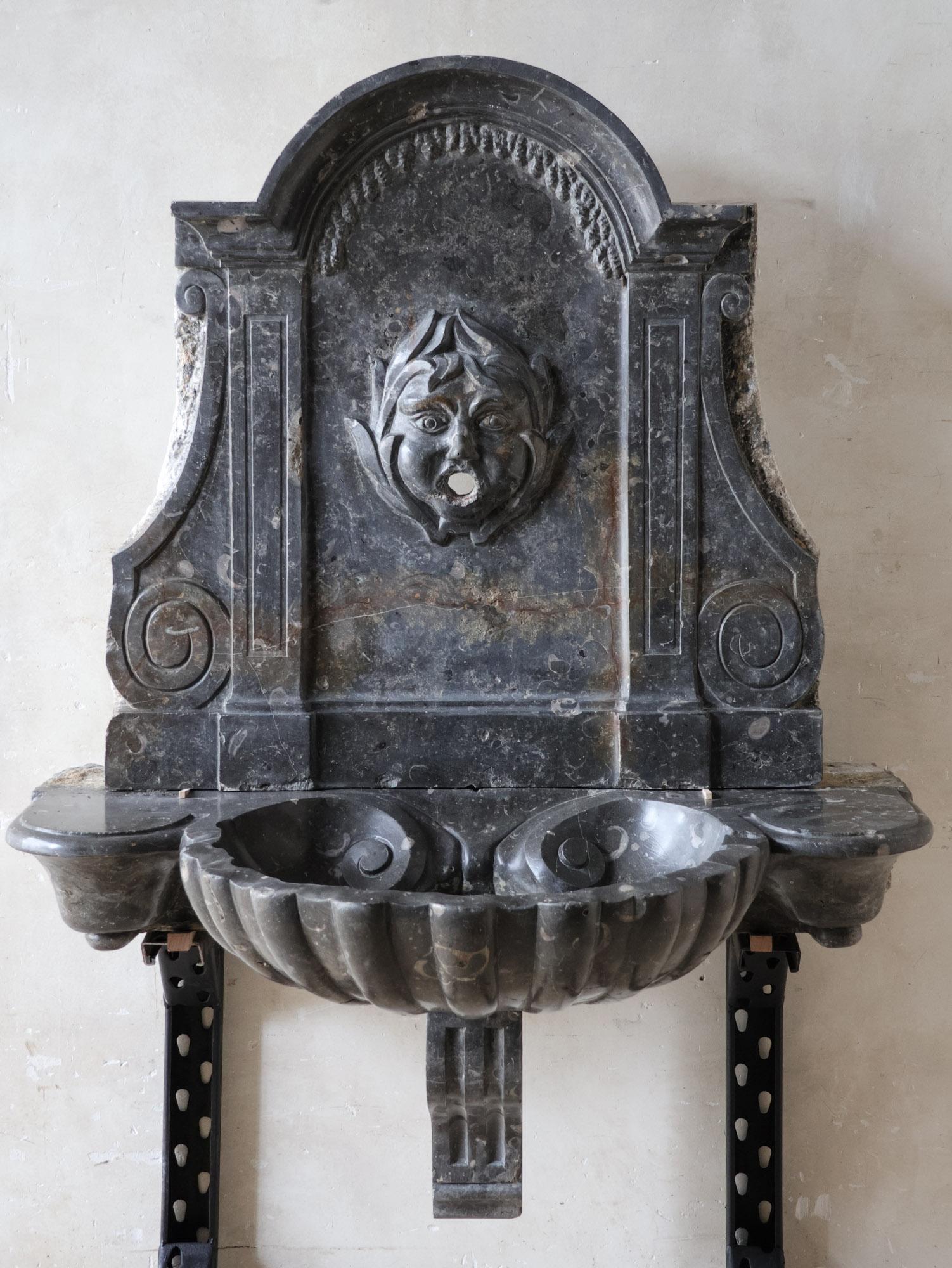 French Large Hand-hewn St. Cyr Marble Wall Fountain from the 18th Century For Sale