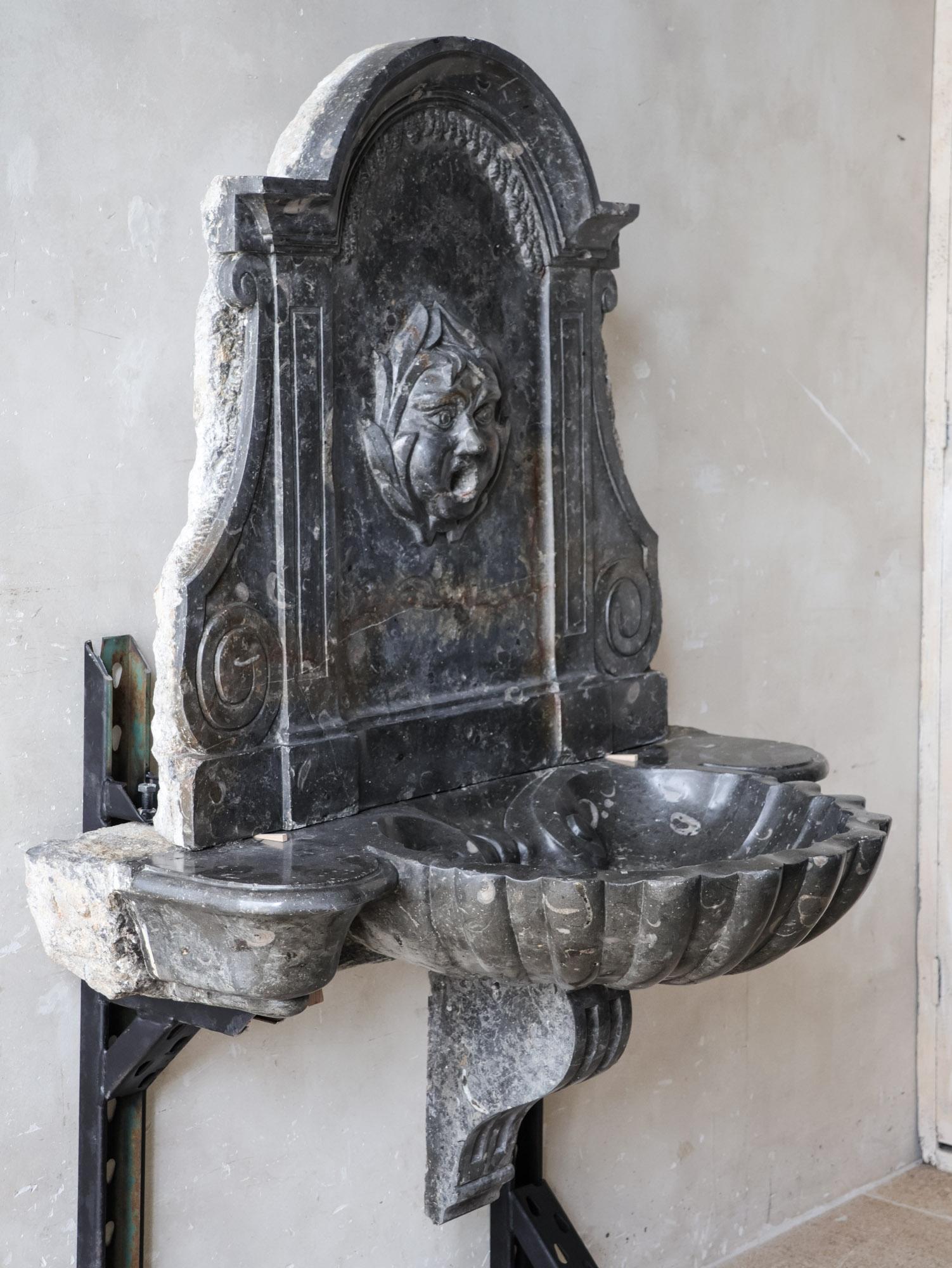 18th Century and Earlier Large Hand-hewn St. Cyr Marble Wall Fountain from the 18th Century For Sale