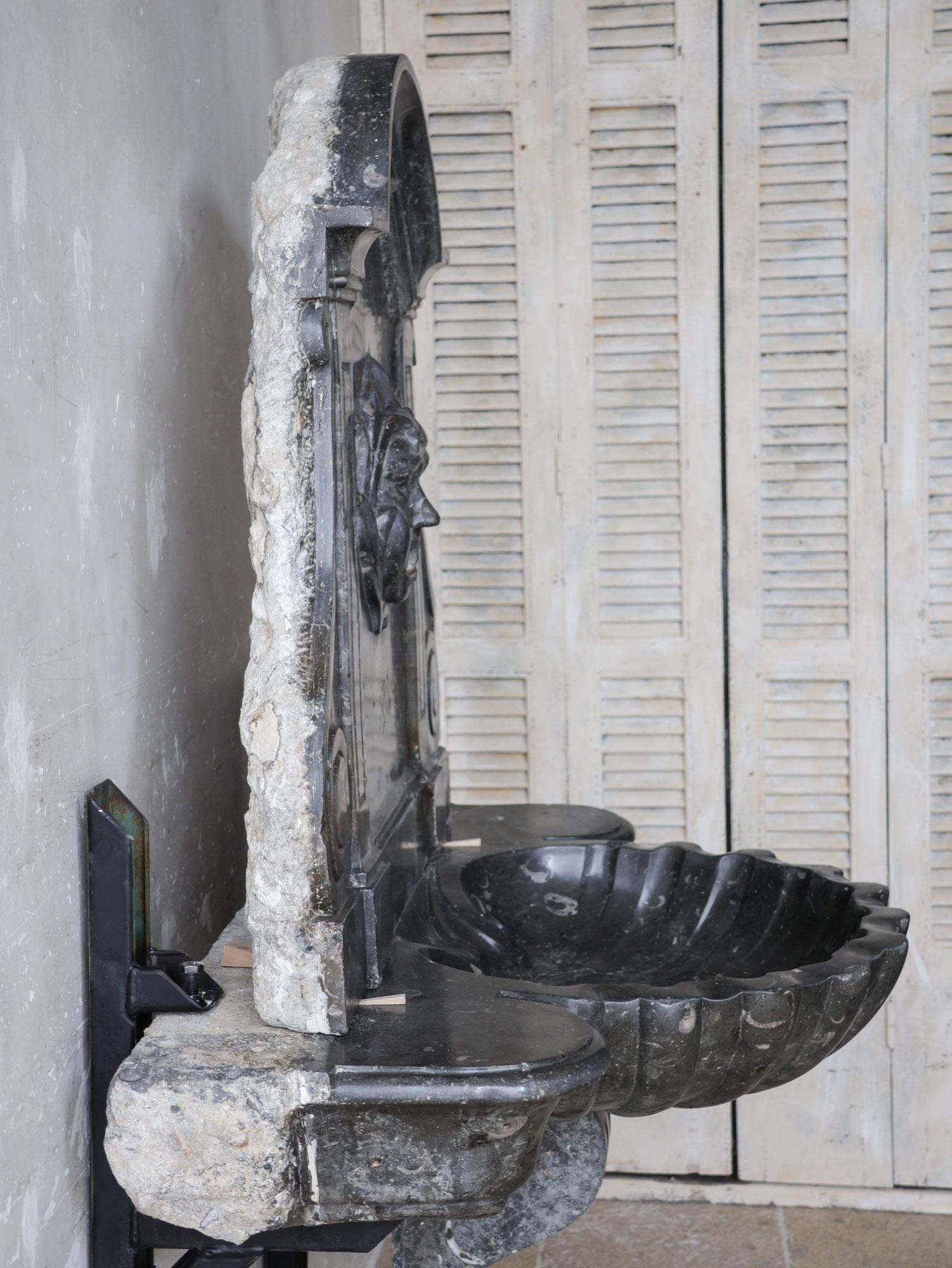 Large Hand-hewn St. Cyr Marble Wall Fountain from the 18th Century For Sale 1