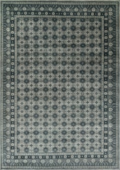 Large Hand-Knotted Geometric Wool Rug in Grey, Beige and Charcoal