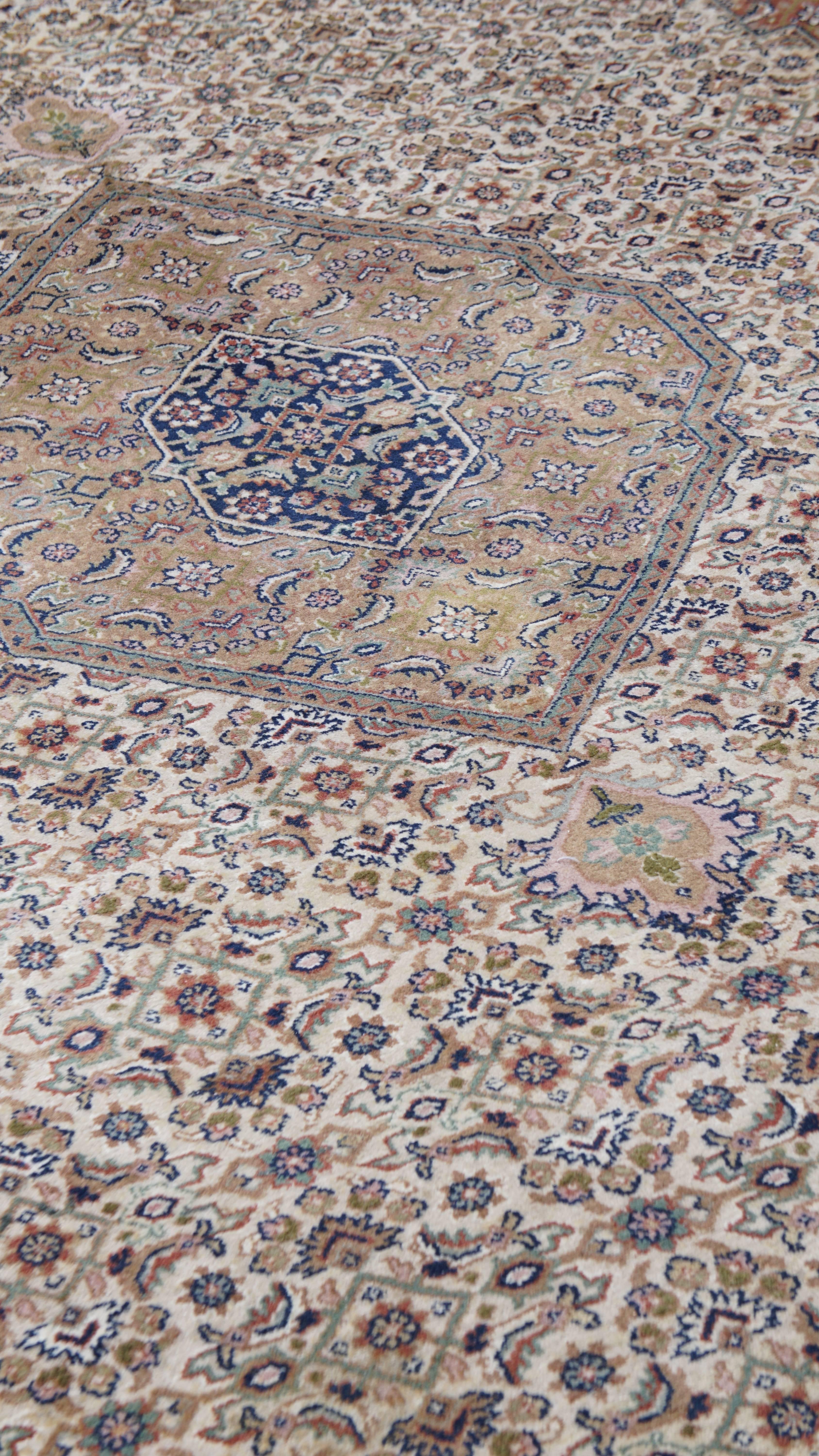 In offerta c'è questo grande tappeto annodato a mano in stile orientale, caratterizzato da colori tenui e bellissimi motivi - 350x250 cm. 

Fai risplendere la tua casa con questo splendido tappeto. Vanta colori eleganti e dettagli intricati.

Questi