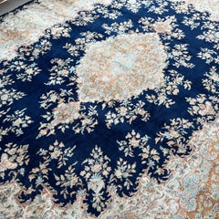 Large Hand-Knotted Persian Kirman Wool Rug