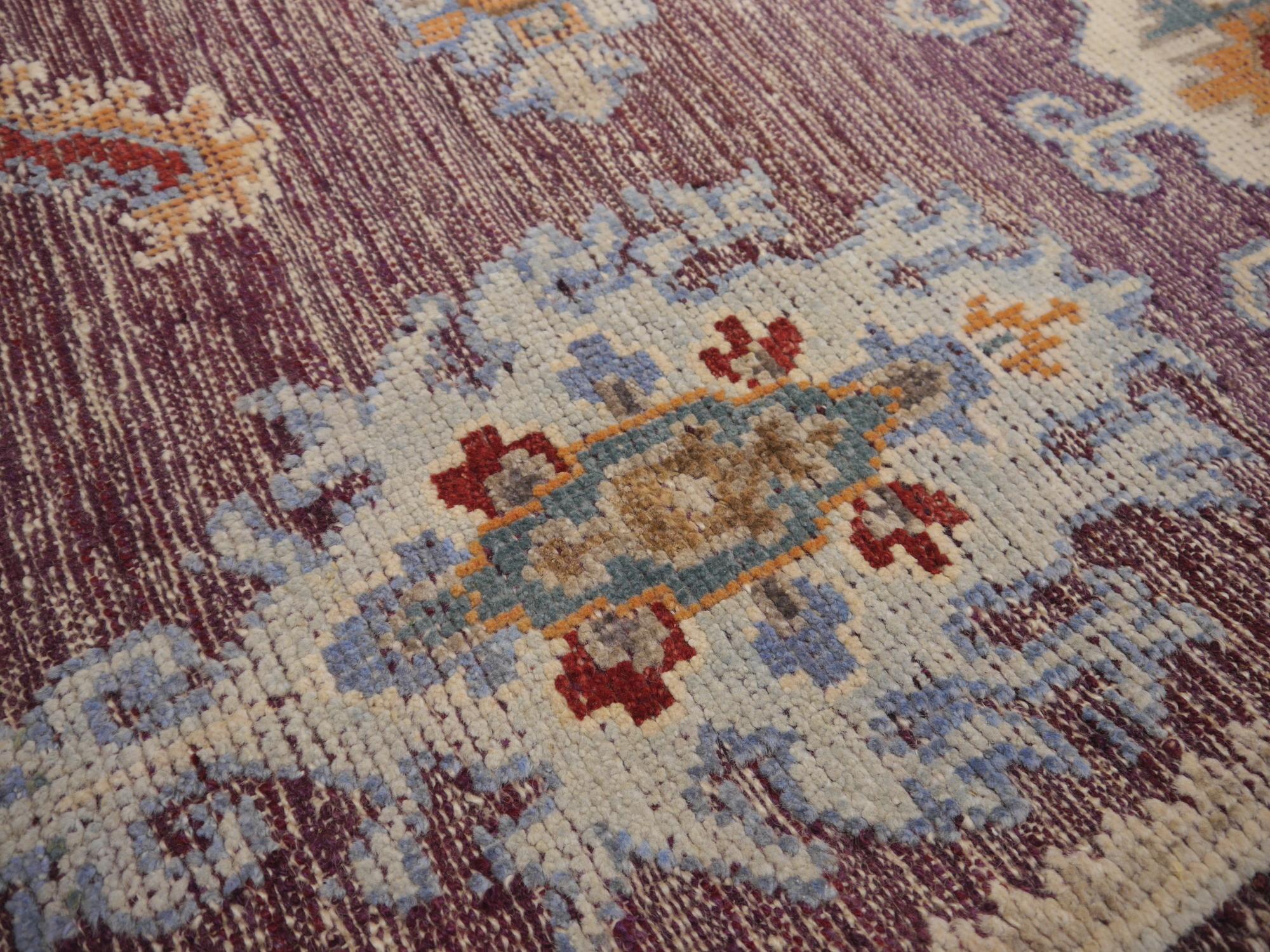 Large Hand Knotted Rug Contemporary in Style of Oushak Puple Blue Kilim 4