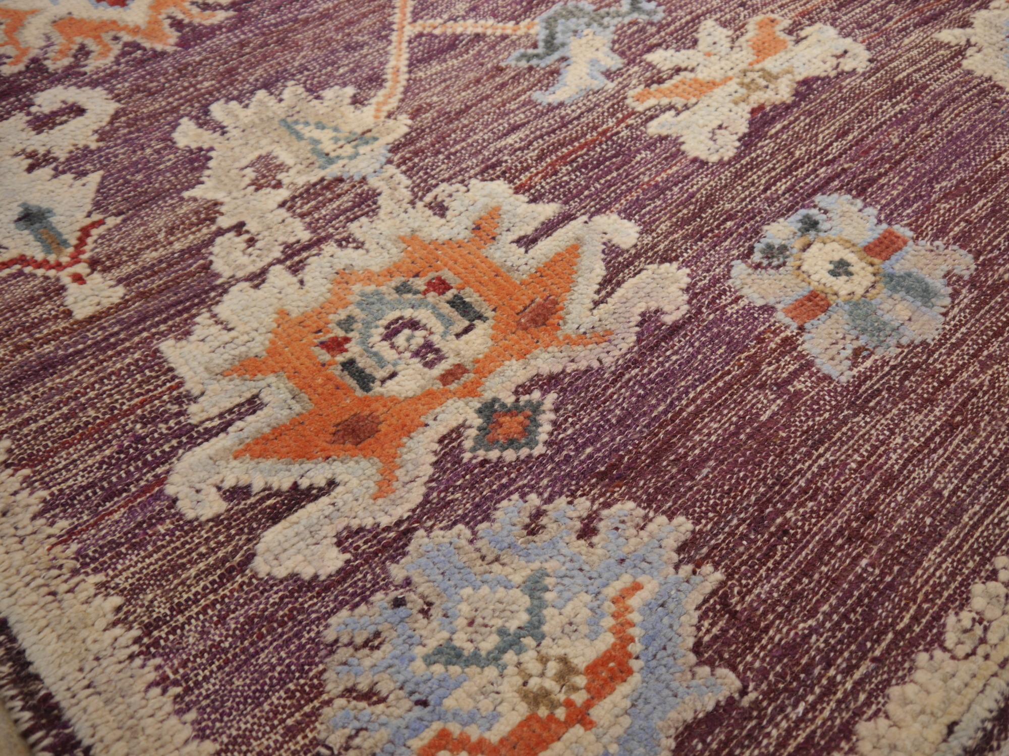 Large Hand Knotted Rug Contemporary in Style of Oushak Puple Blue Kilim 7