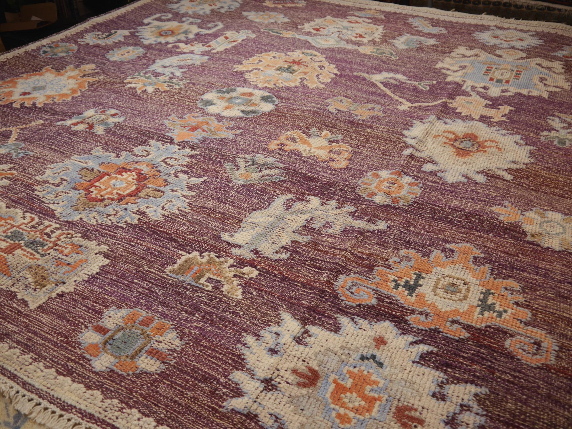 Indian Large Hand Knotted Rug Contemporary in Style of Oushak Puple Blue Kilim