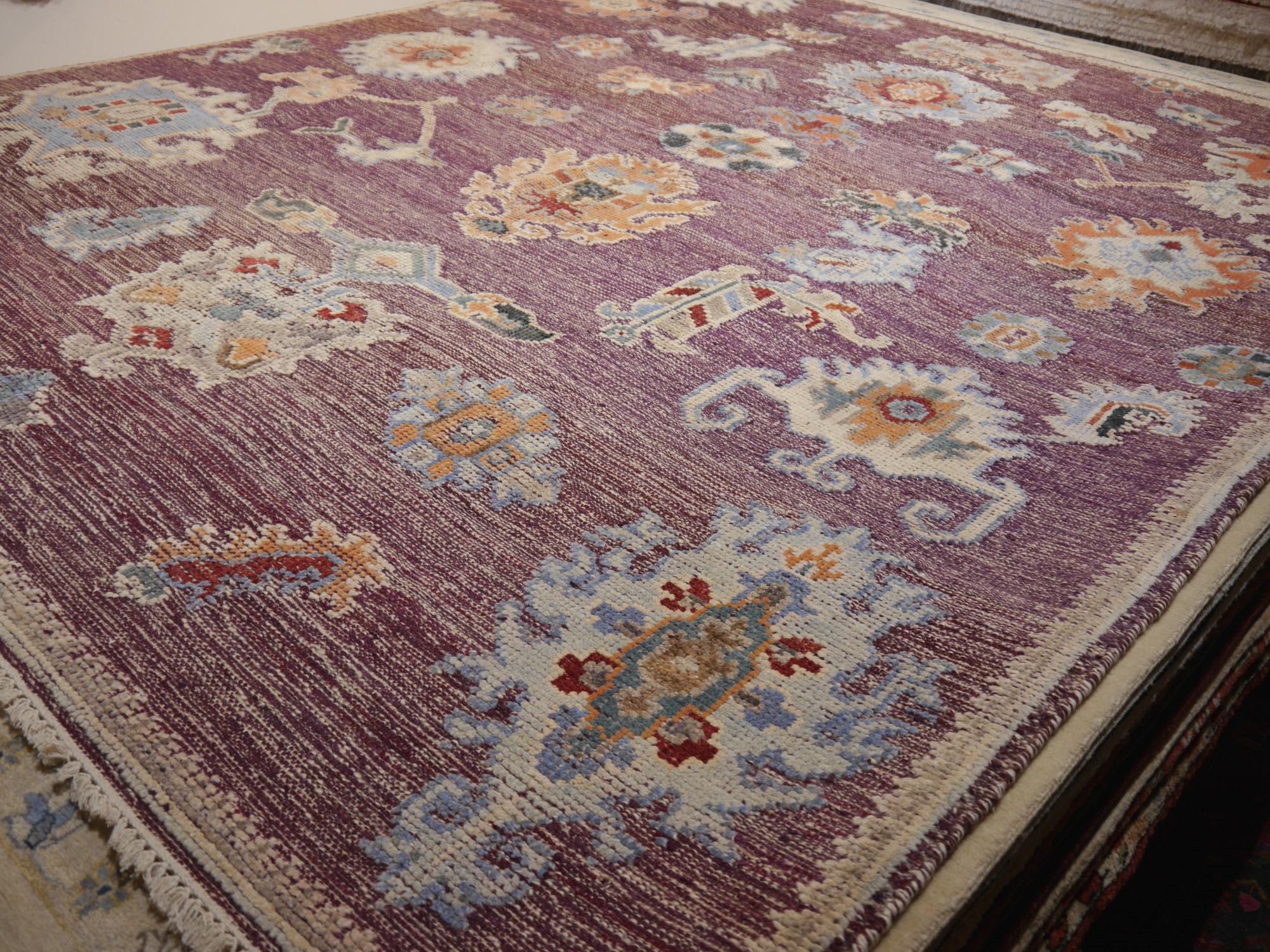 Large Hand Knotted Rug Contemporary in Style of Oushak Puple Blue Kilim 3