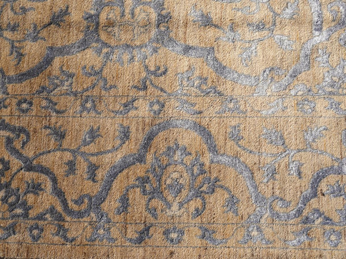 Wool Large Hand Knotted Rug in Style of Transitional Polonaise Carpet