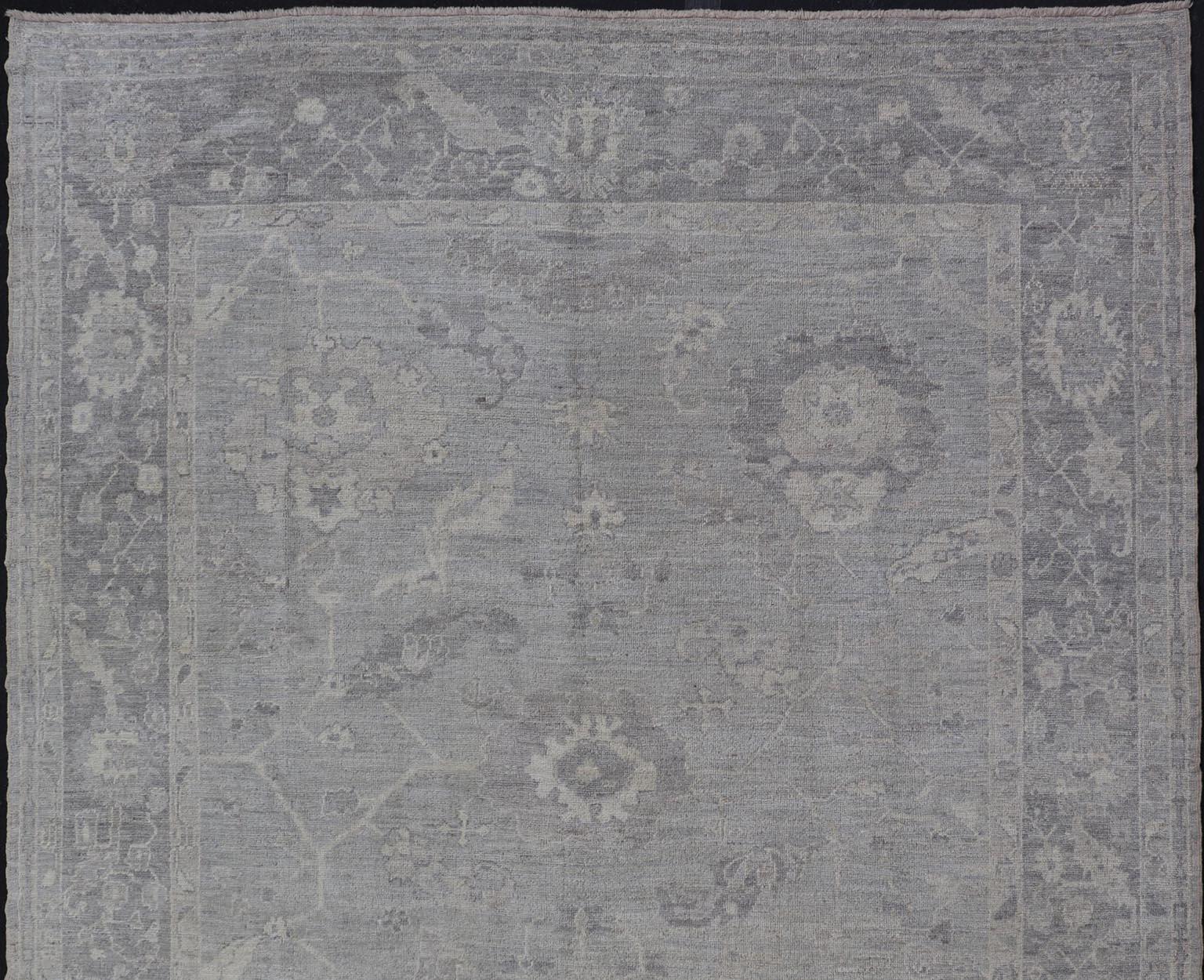 Wool Large Hand Knotted Turkish Oushak with Floral Motifs in Gray, Taupe & Lavender For Sale
