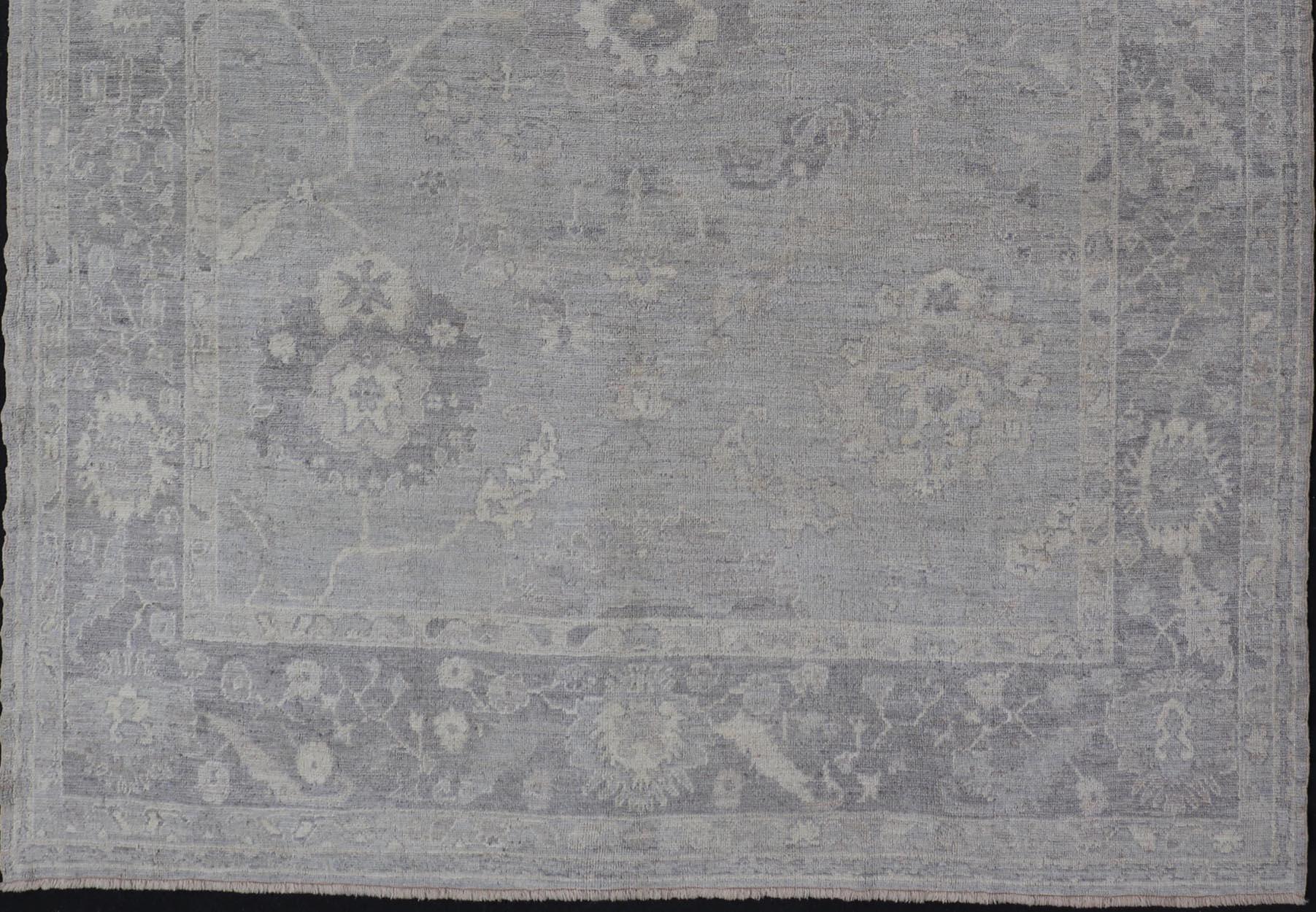 Large Hand Knotted Turkish Oushak with Floral Motifs in Gray, Taupe & Lavender For Sale 2