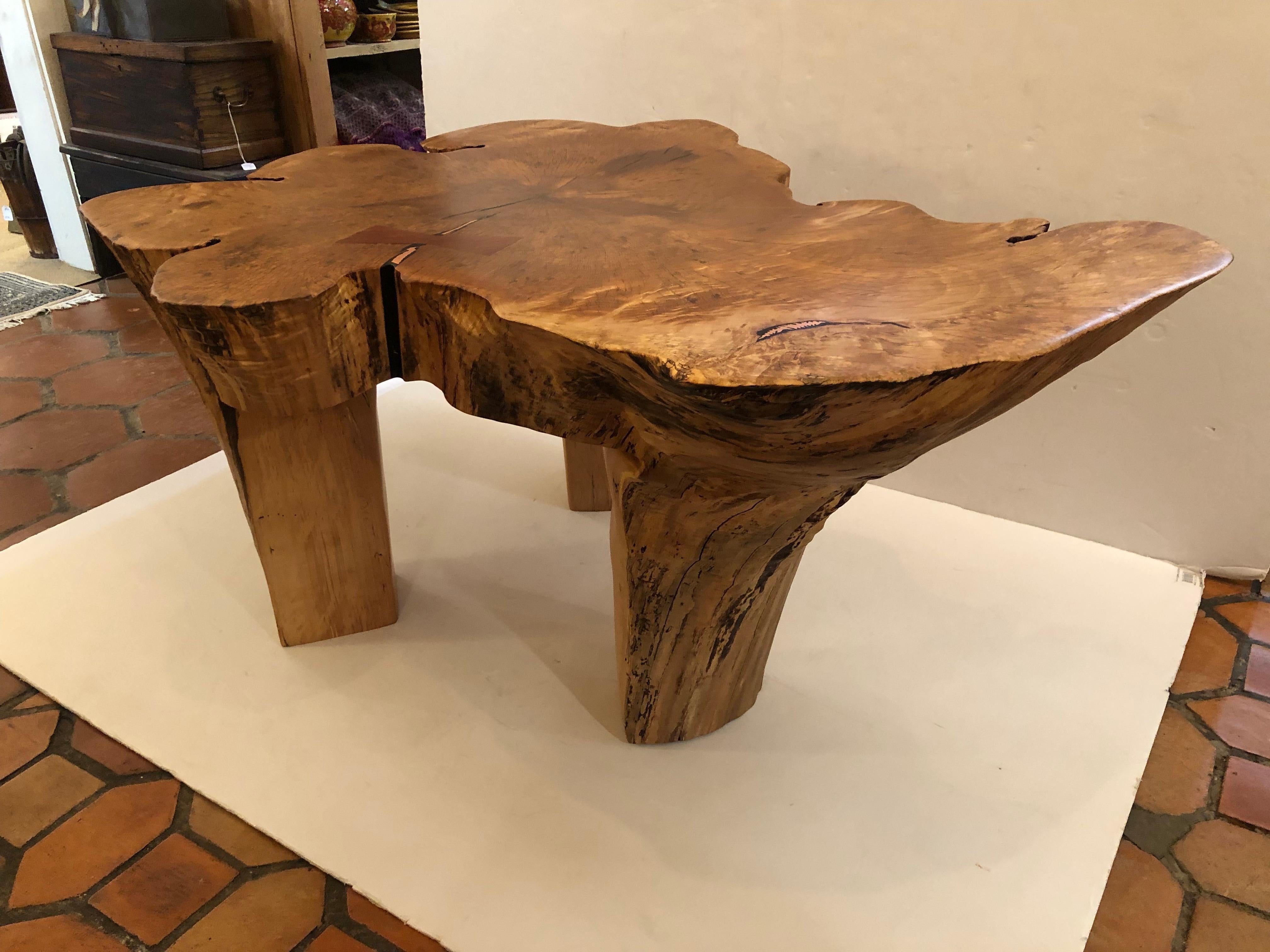 Large Hand Made Amoeba Shaped Organic Modern Maple Coffee Table For Sale 2