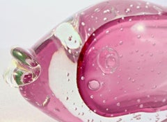 Large Handmade Magenta Pink and Clear Bubble Art Glass Fish Sculpture, 1960s