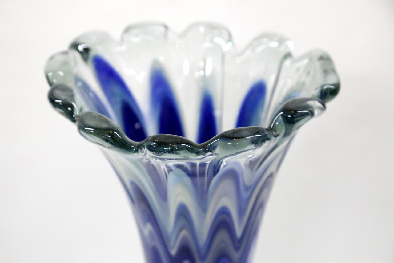 Mid-Century Modern Large Handmade Ocean Blue Glass Vase, 1970s
