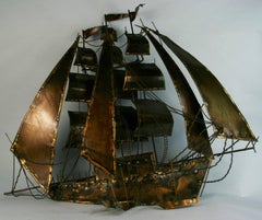 Large Hand Made Sailing Ship Wall Light Sconce Sculpture