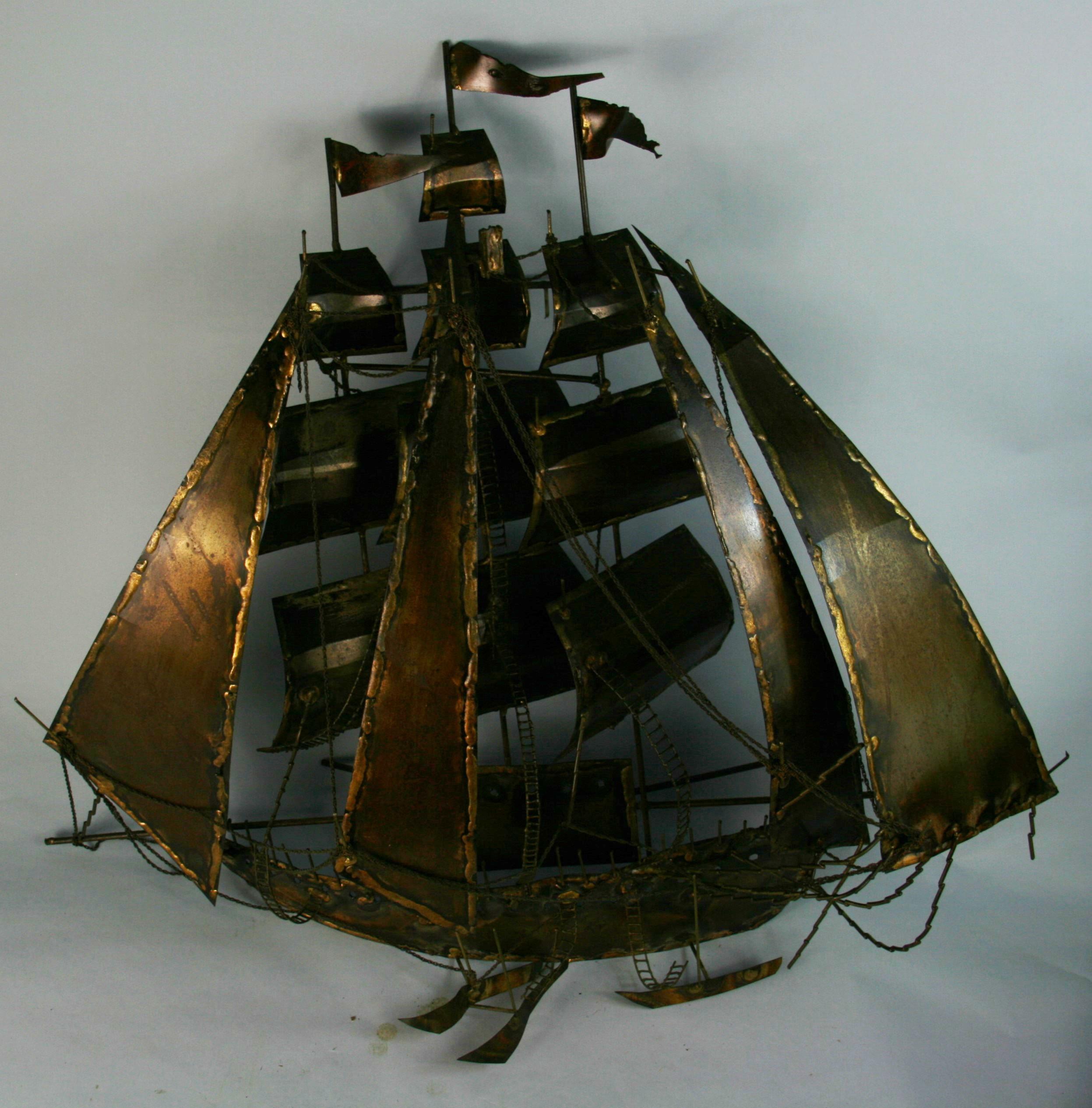 Large Hand Made Sailing Ship Wall Light Sconce Sculpture For Sale 4